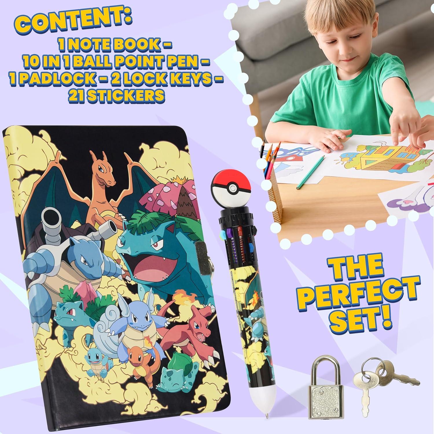 Conjunto de Diario Pokémon F&F con Cerradura y Bolígrafos