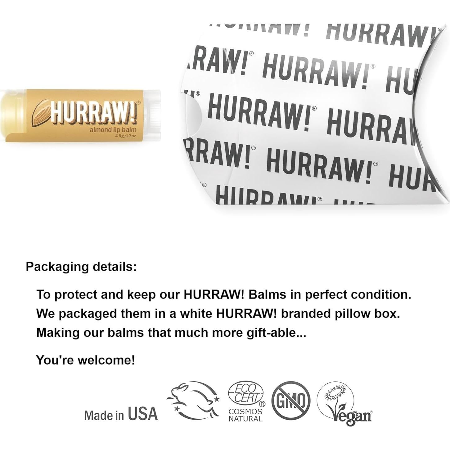 Bálsamo Labial Hurraw! Almendra 4.8g Orgánico Vegano