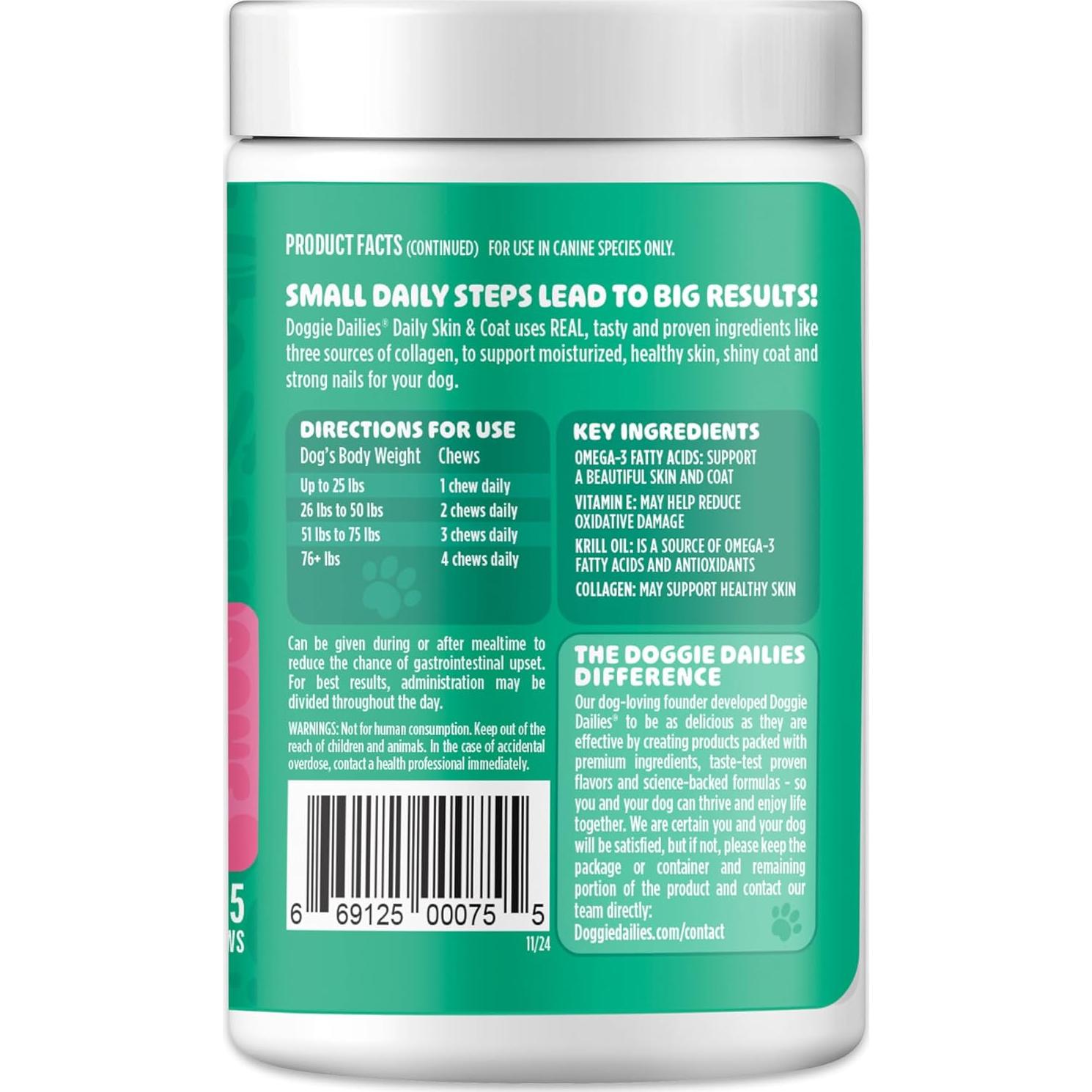 Suplemento para Piel y Abrigo Doggie Dailies Pato 225 masticables