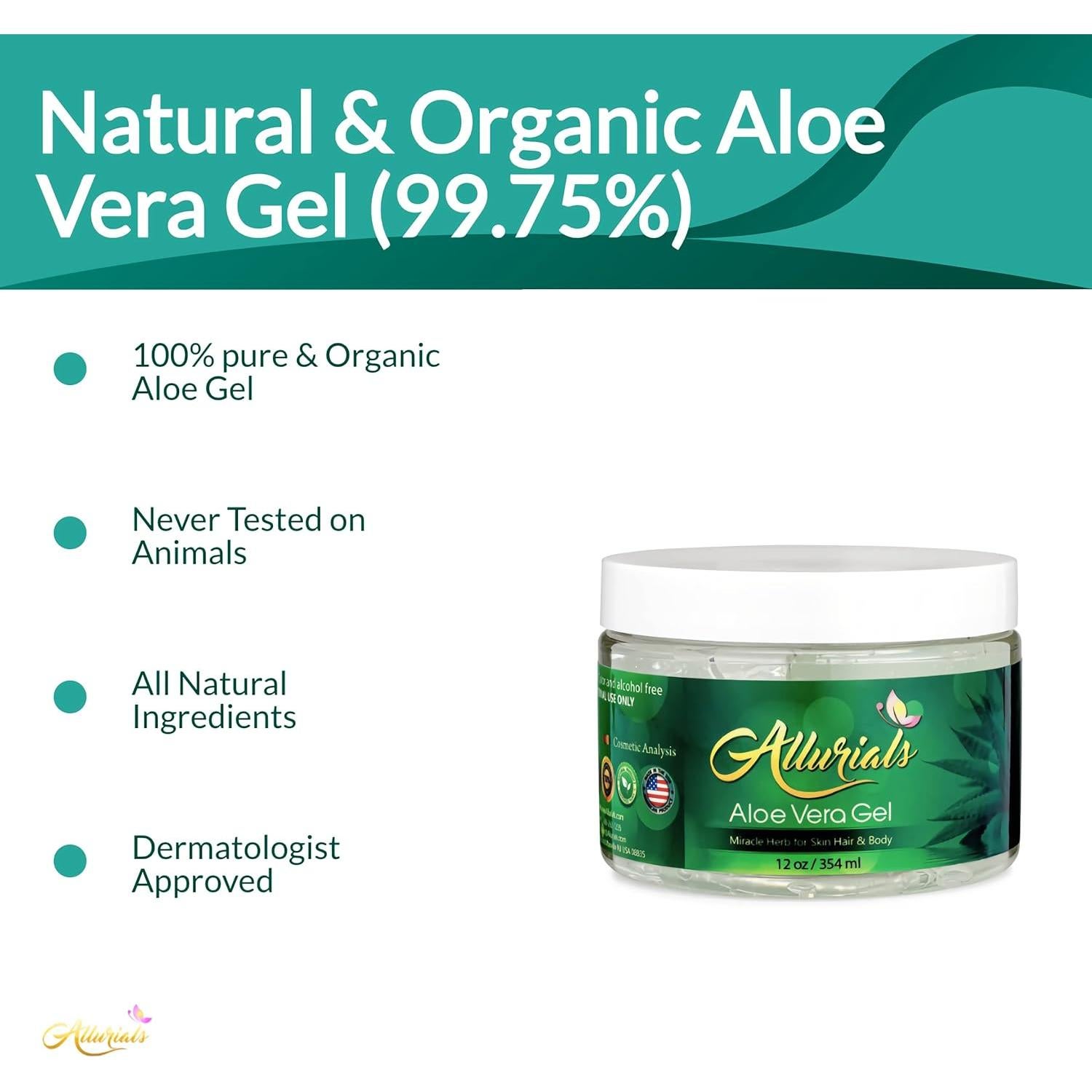 Gel de Aloe Vera Orgánico Allurials 340g - Hidratante Piel y Cabello