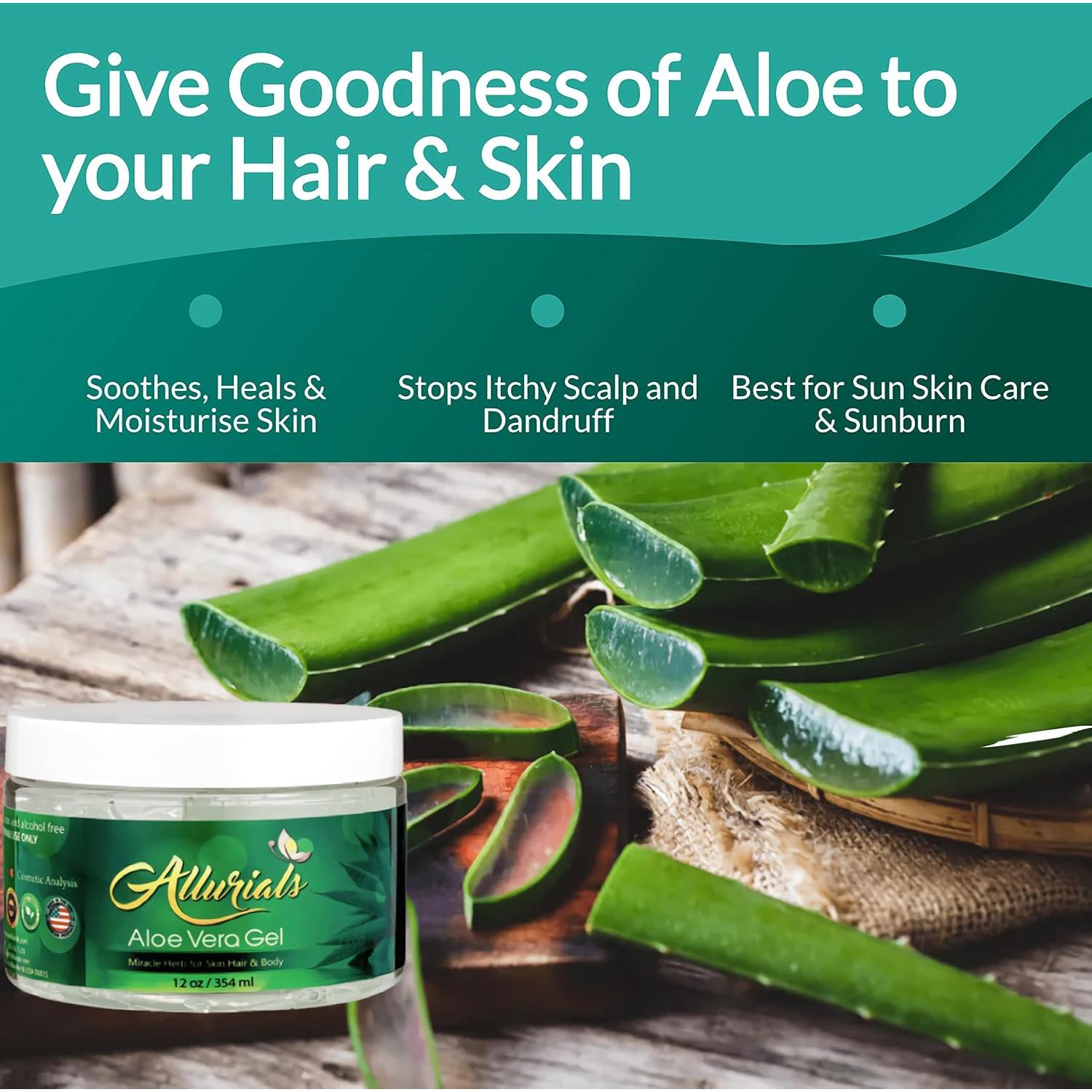 Gel de Aloe Vera Orgánico Allurials 340g - Hidratante Piel y Cabello