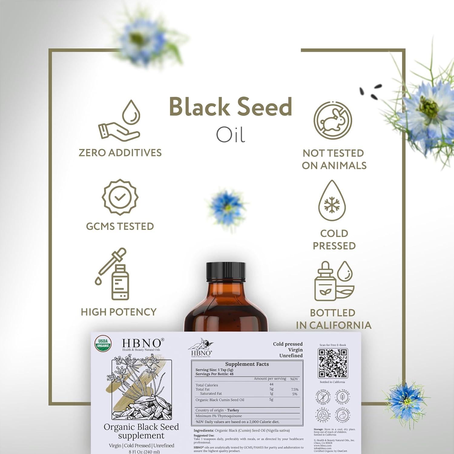 Aceite de Semilla Negra Orgánico HBNO 240ml Prensado en Frío