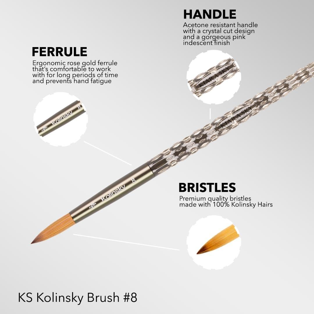 Pincel Acrílico Kiara Sky #8 - 100% Kolinsky Negro