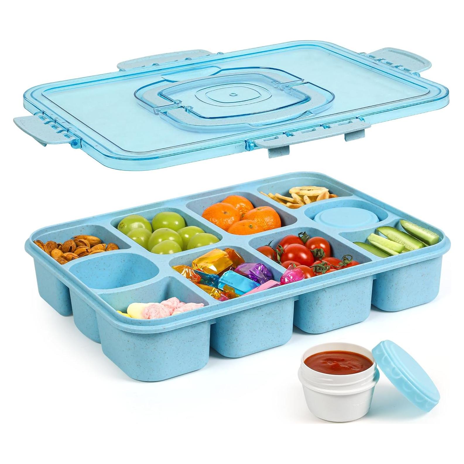 Contenedor Snackle Box Caperci Grande 10 Compartimentos Azul