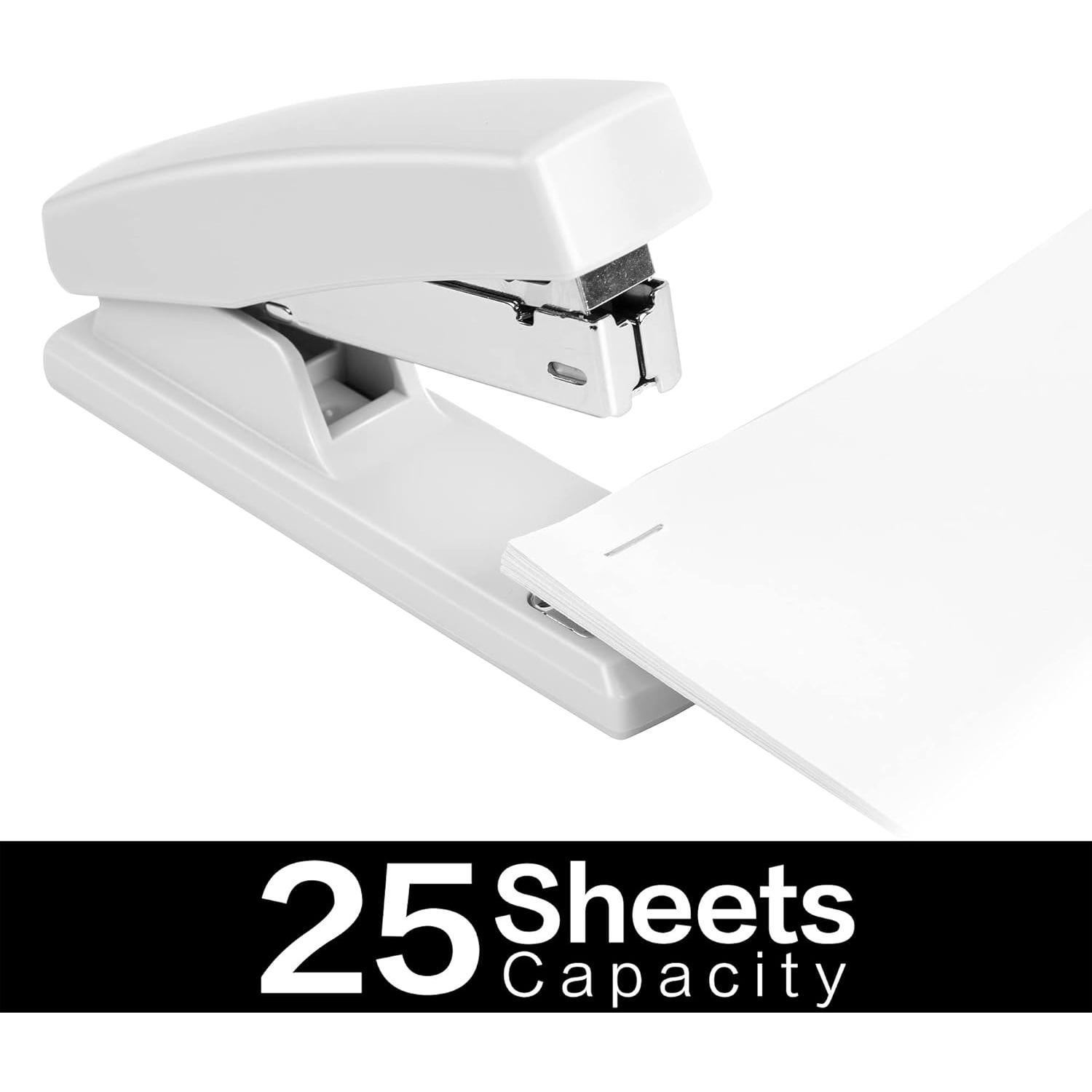 Grapadora Deli Blanca de Oficina, Capacidad 25 Hojas, 640 Grapas
