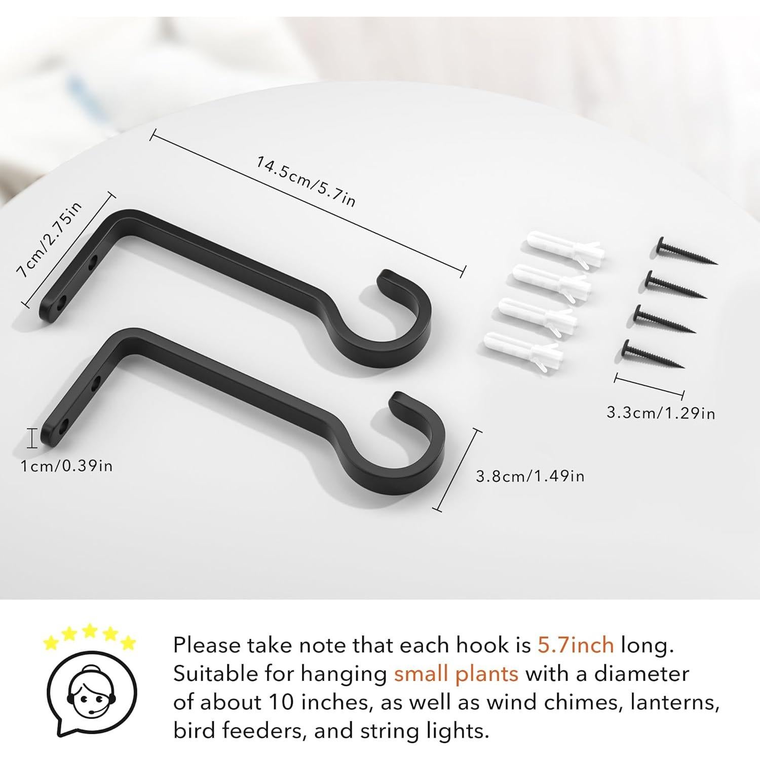 Soportes de Plantas de Hierro Saffruff - 2 Ganchos Colgantes 14.48 cm