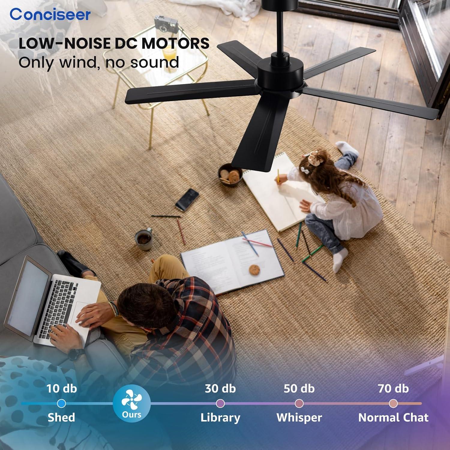 Ventilador de Techo Conciseer 52" Negro con Luz y Control Remoto