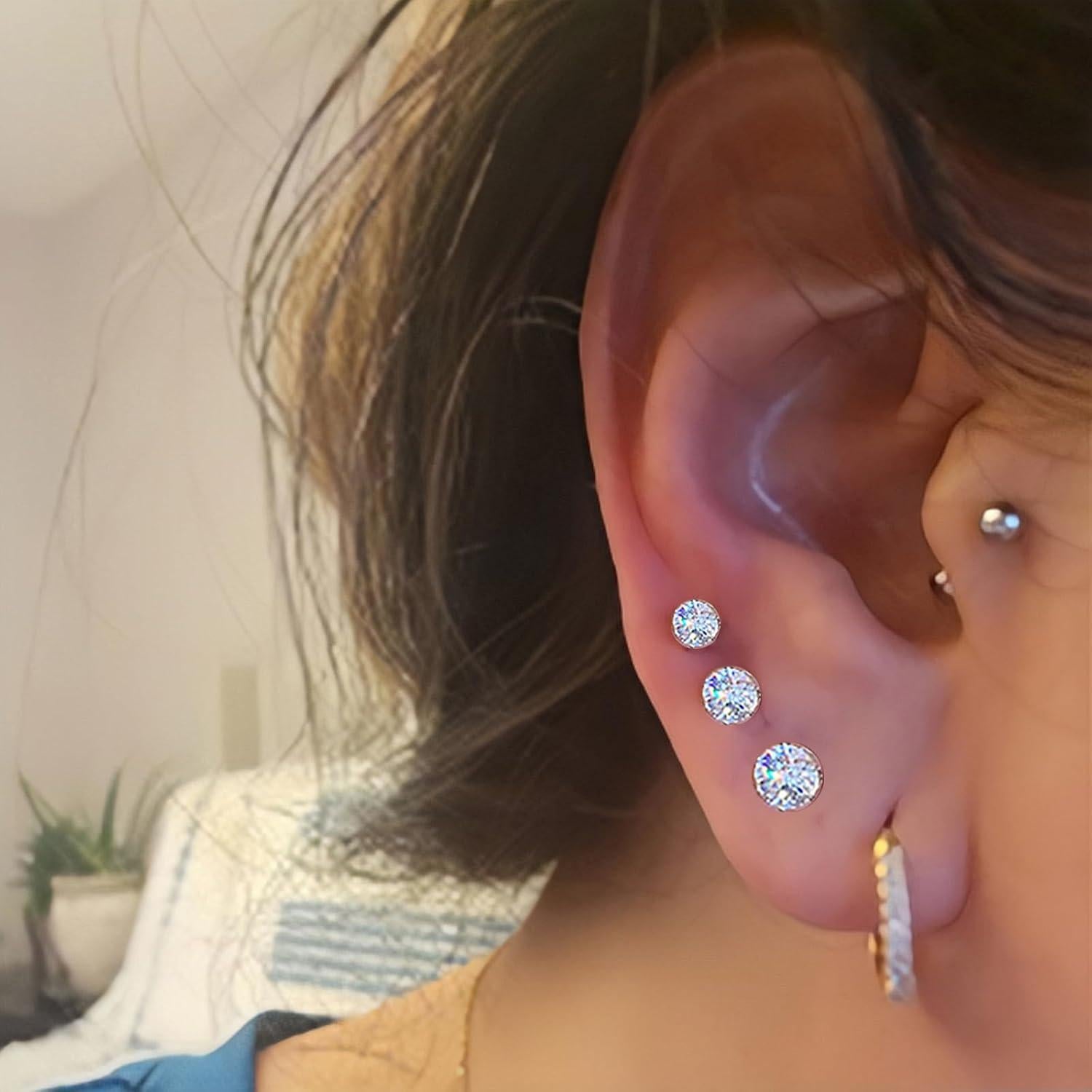 Kit de Perforación de Orejas SLVIEKAE con Aretes 3mm 4mm 5mm