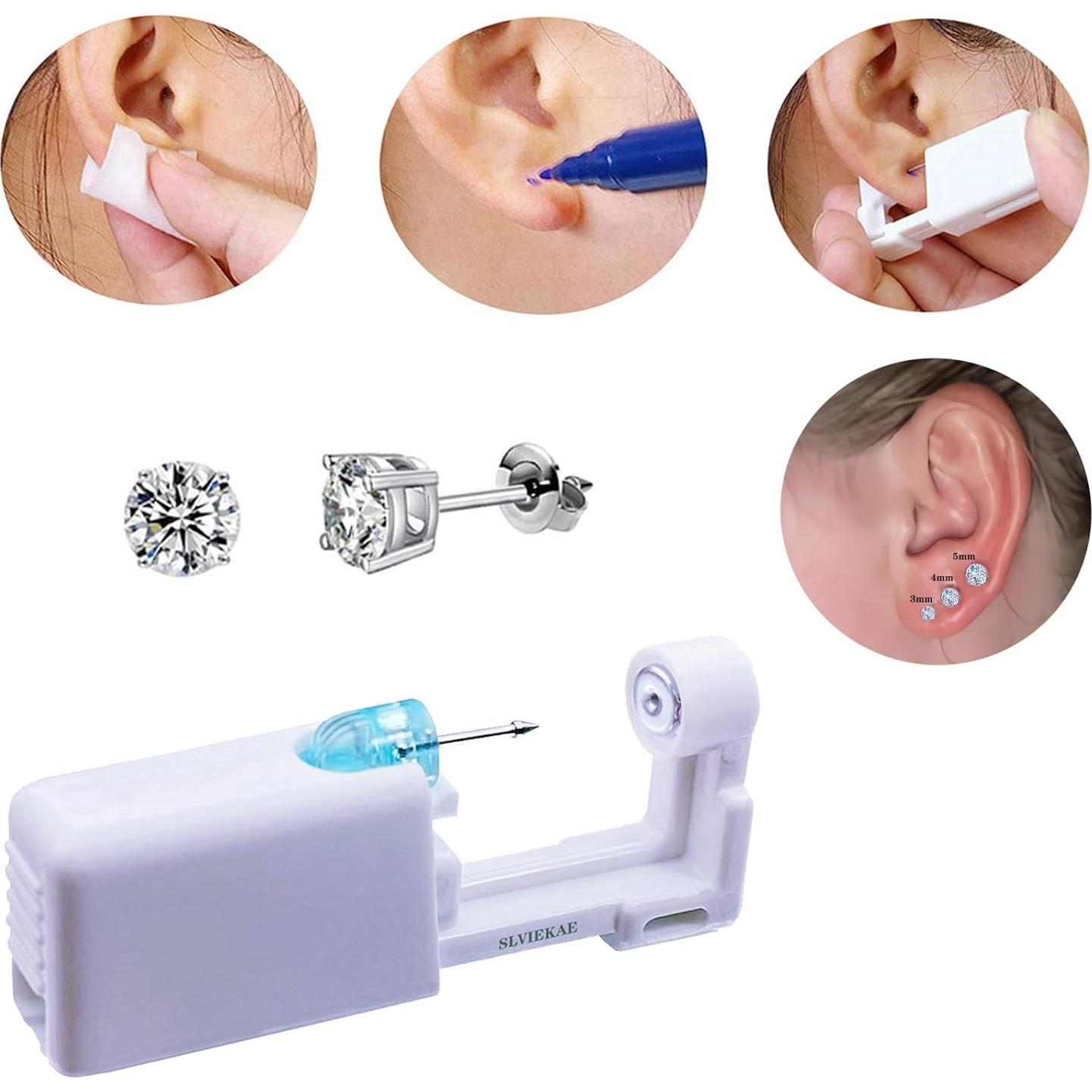 Kit de Perforación de Orejas SLVIEKAE con Aretes 3mm 4mm 5mm