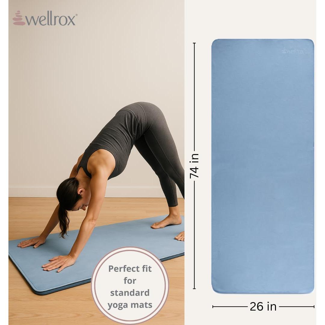 Toalla de Yoga Antideslizante Wellrox 187x66 cm Azul Microfibra
