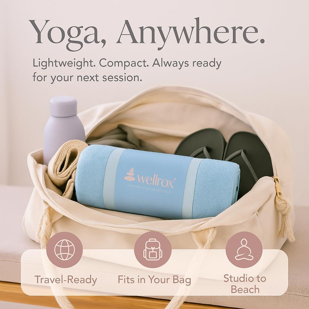 Toalla de Yoga Antideslizante Wellrox 187x66 cm Azul Microfibra