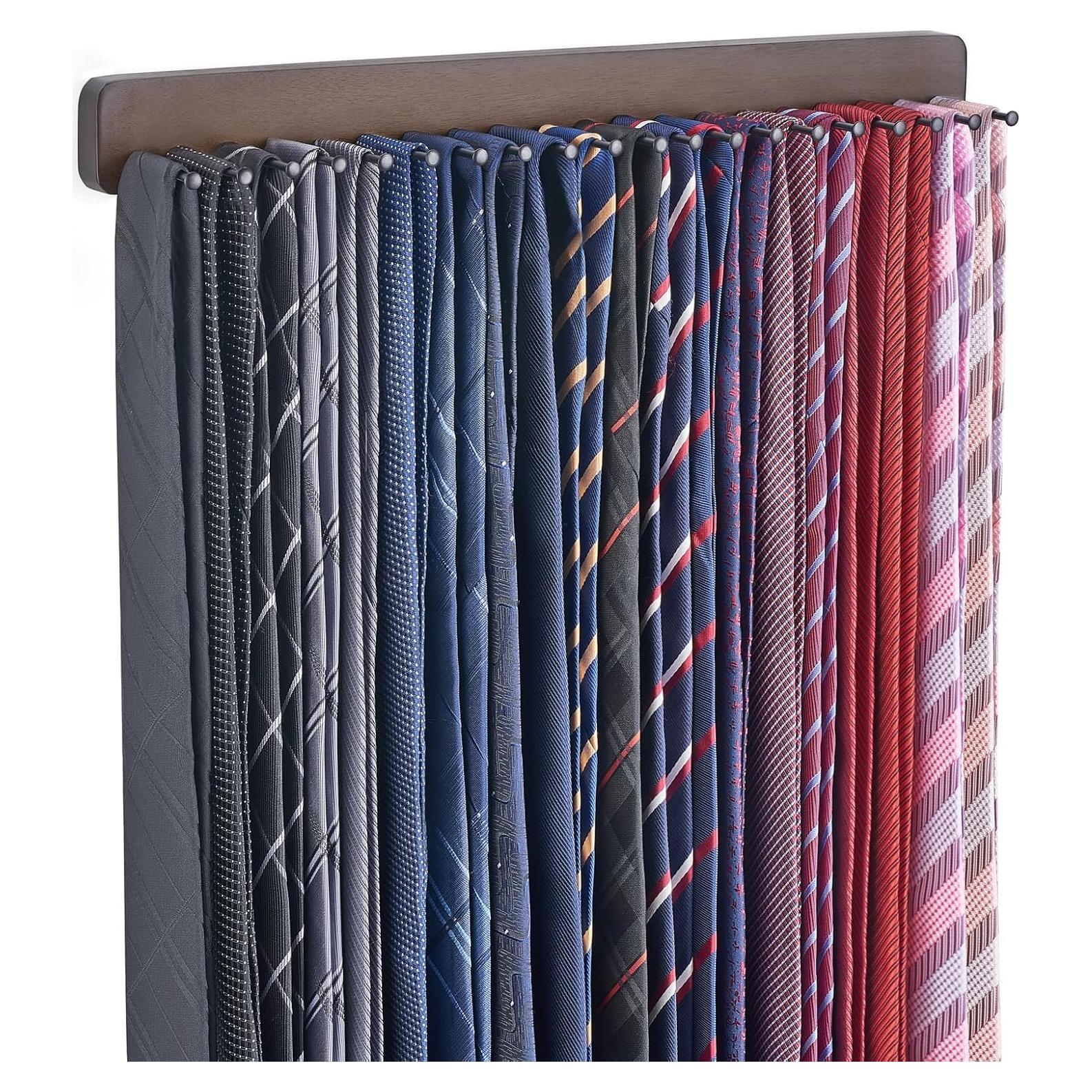 Soporte de Corbatas Mkono de Madera para 20 Cinturones y Bufandas