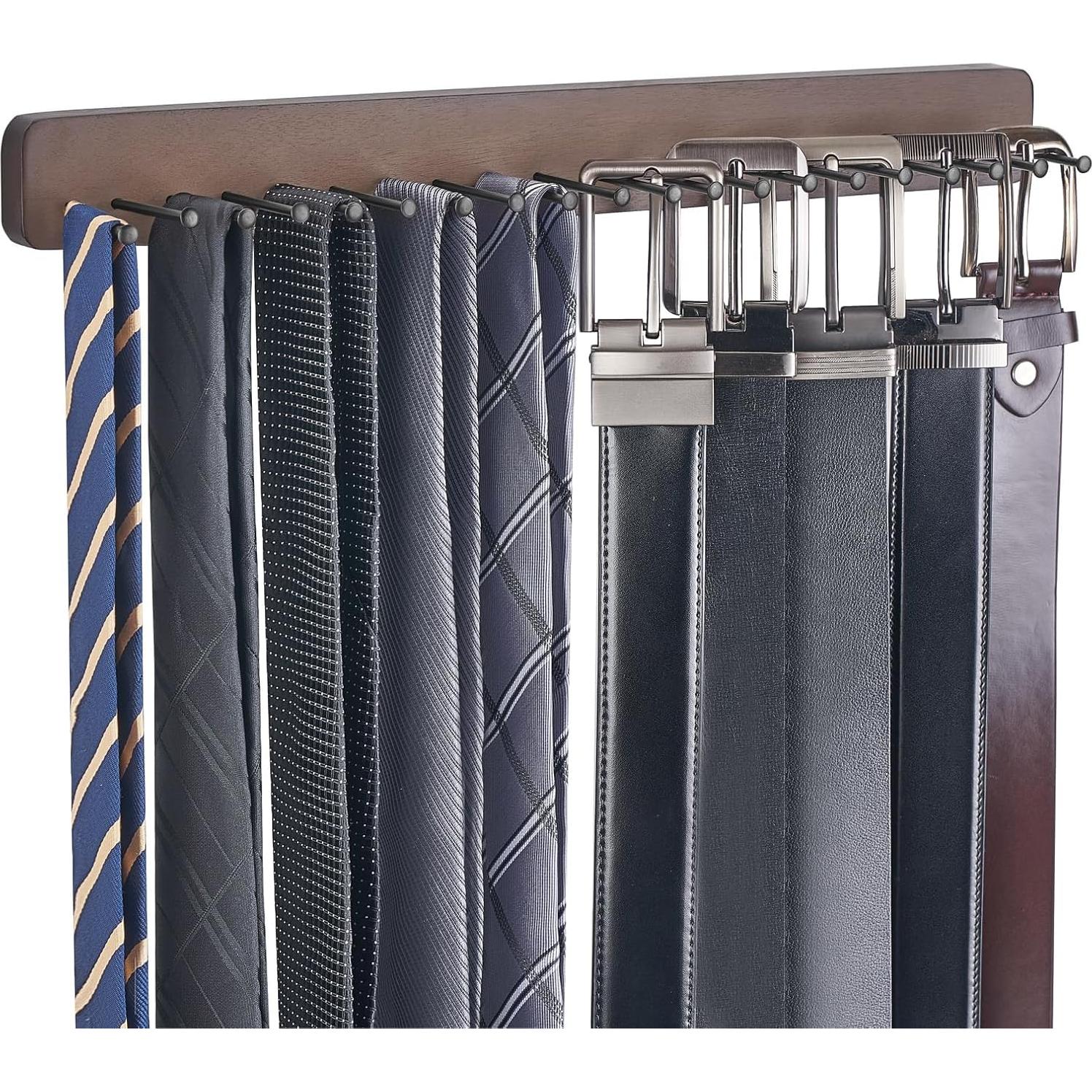 Soporte de Corbatas Mkono de Madera para 20 Cinturones y Bufandas