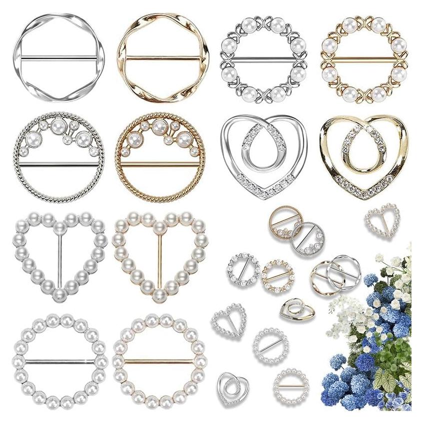 Anillos de Bufanda para Mujeres ADULLPONY 12PCS con Perlas y Rhinestones