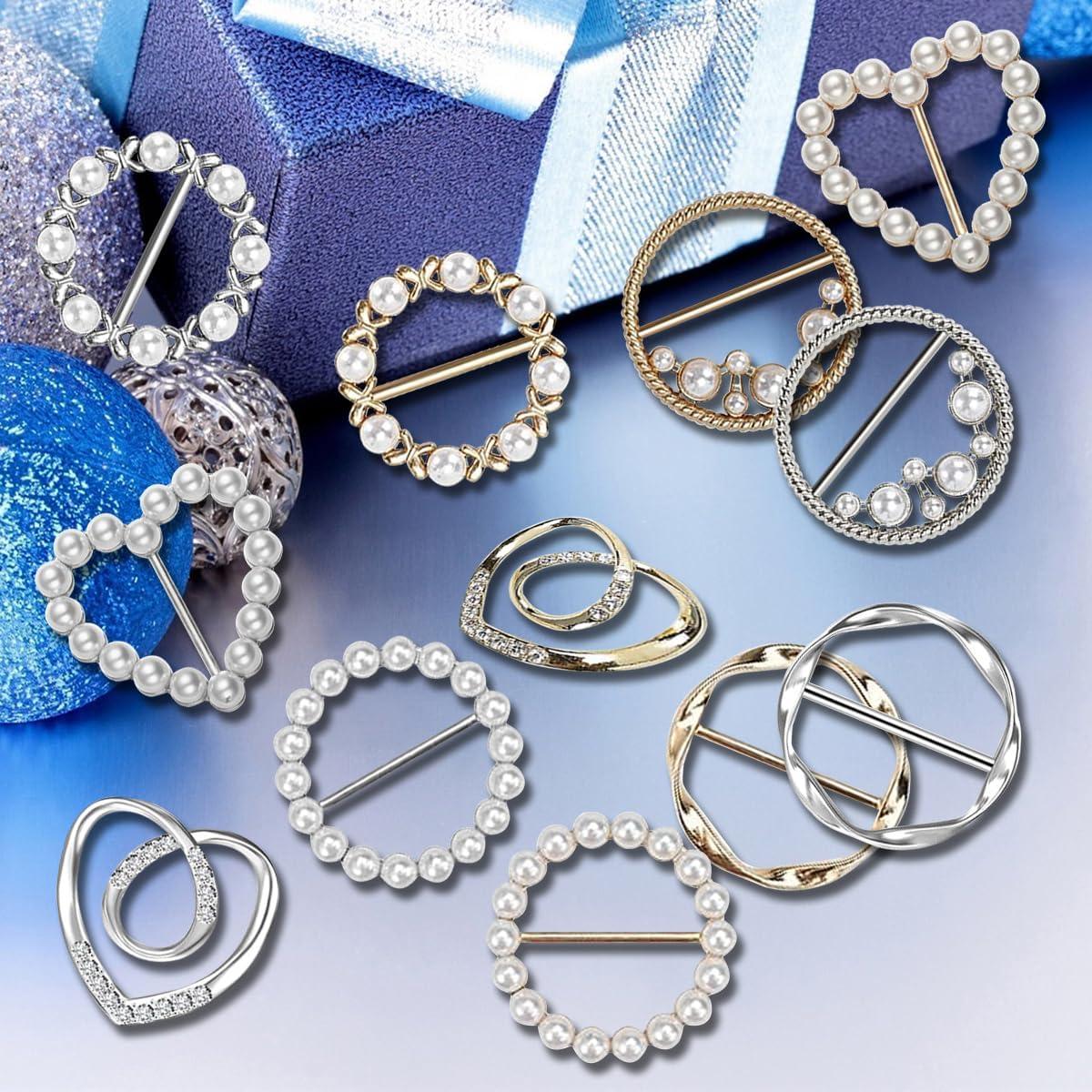 Anillos de Bufanda para Mujeres ADULLPONY 12PCS con Perlas y Rhinestones