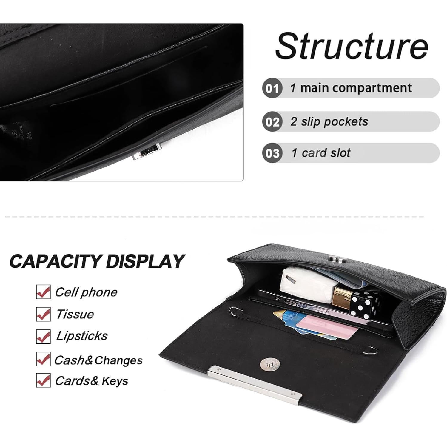 Bolso de Mano para Mujeres AFKOMST Negro 20x12.7cm