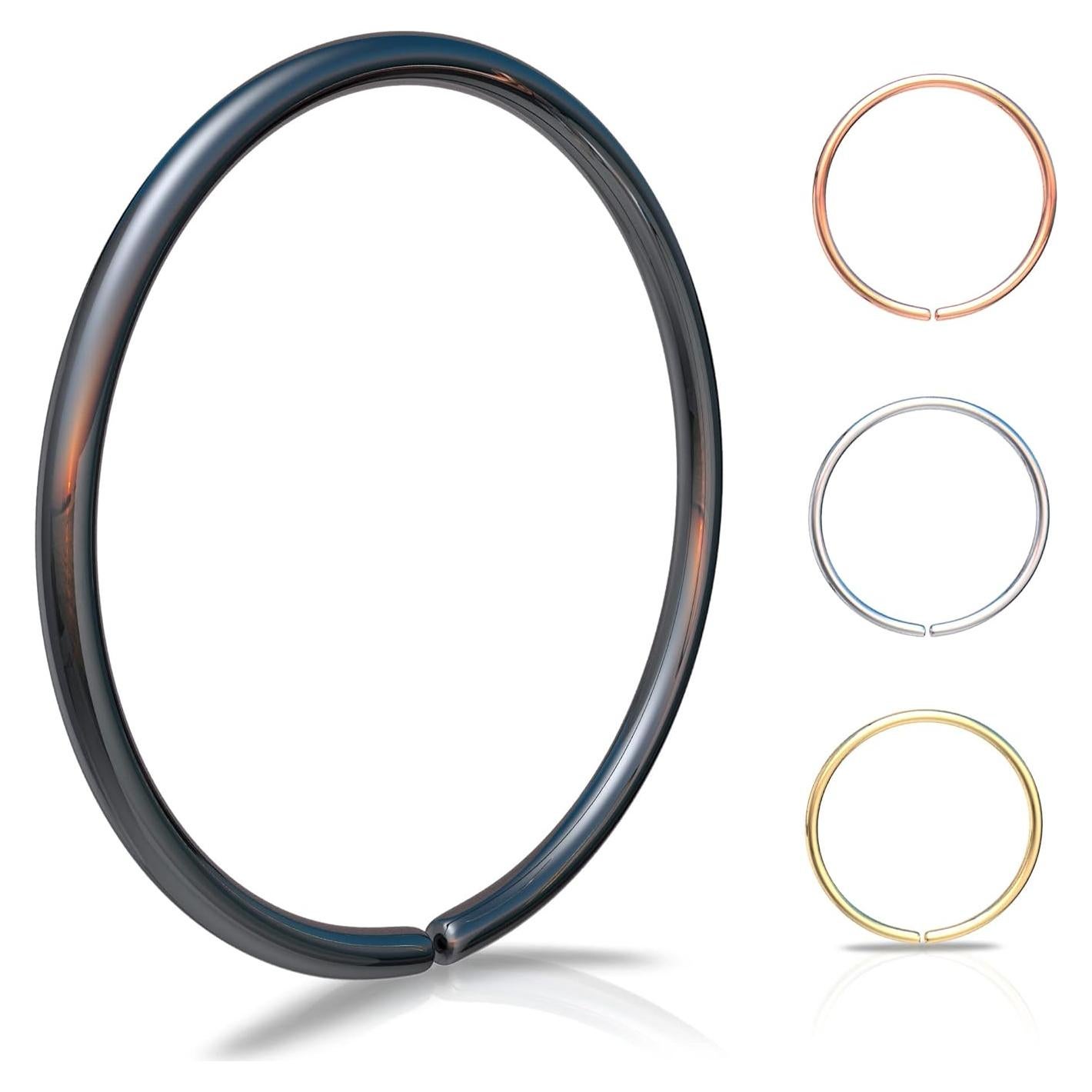 Aro de Nariz Negro 925 Alome - 7mm 24 gauge Plata Esterlina