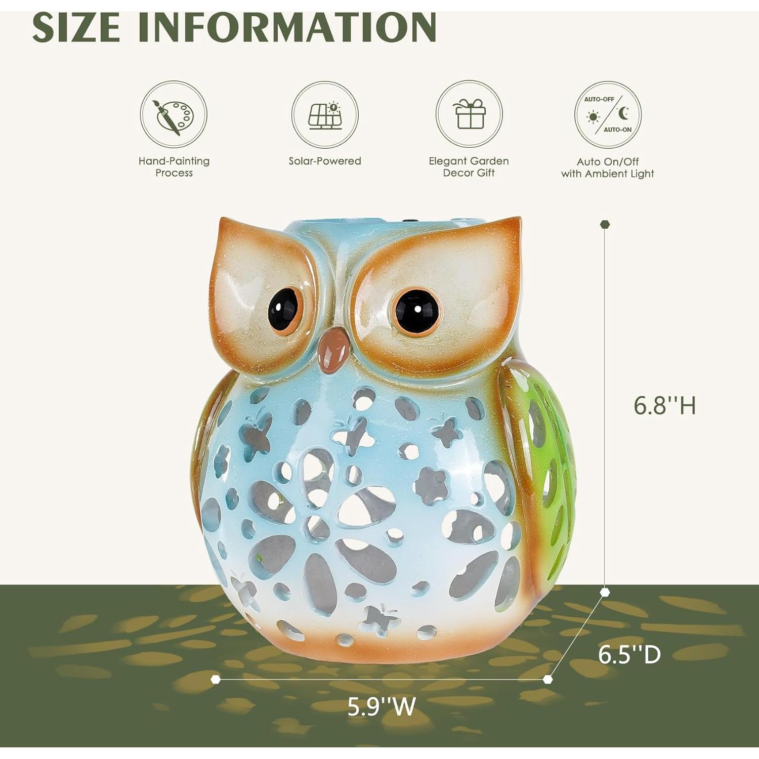 Estatua de Jardín MININOVA Búho Solar Impermeable 16.5x15x17.3cm