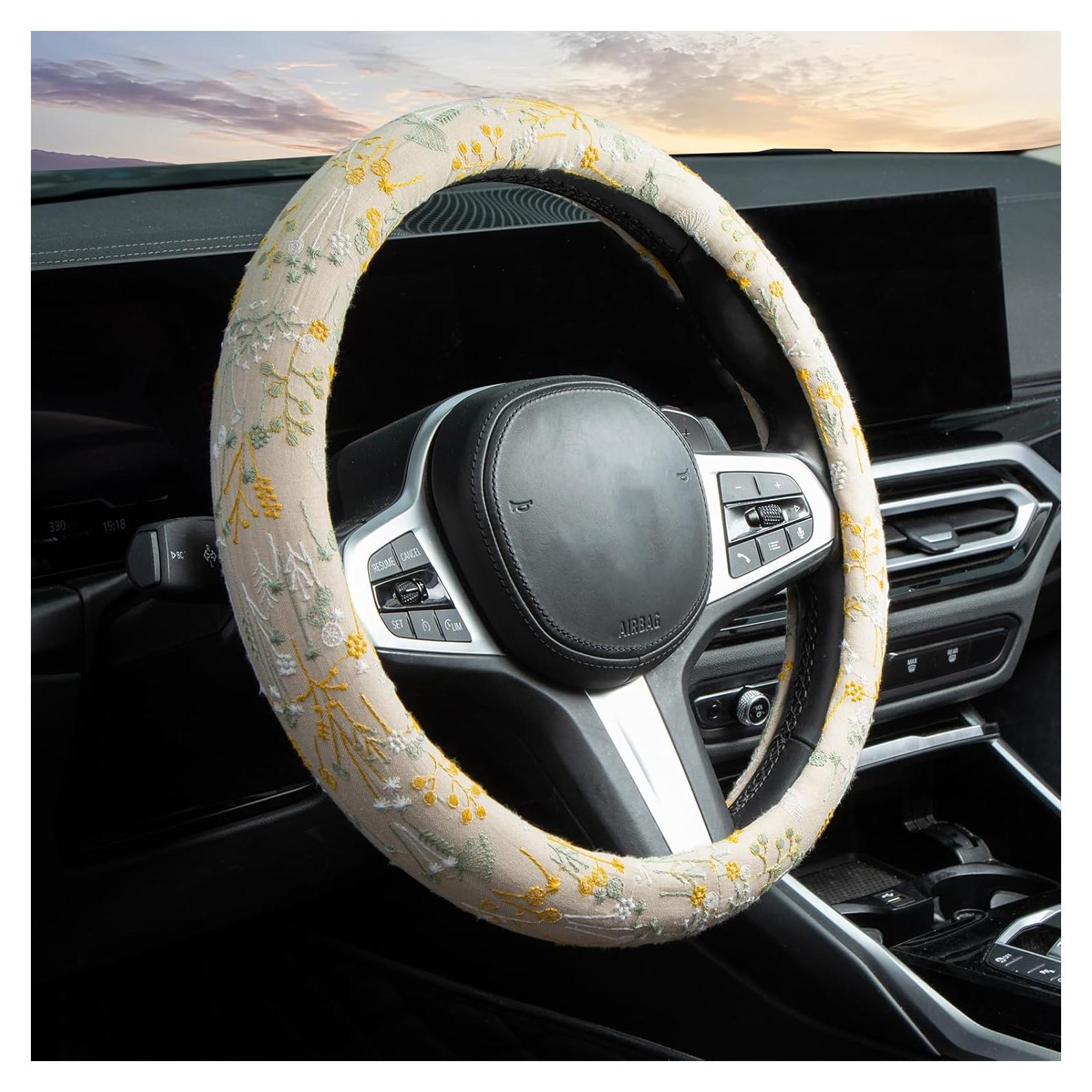 Cubierta de Volante Antideslizante Beige Bordado LAWHOWJIE 38 cm