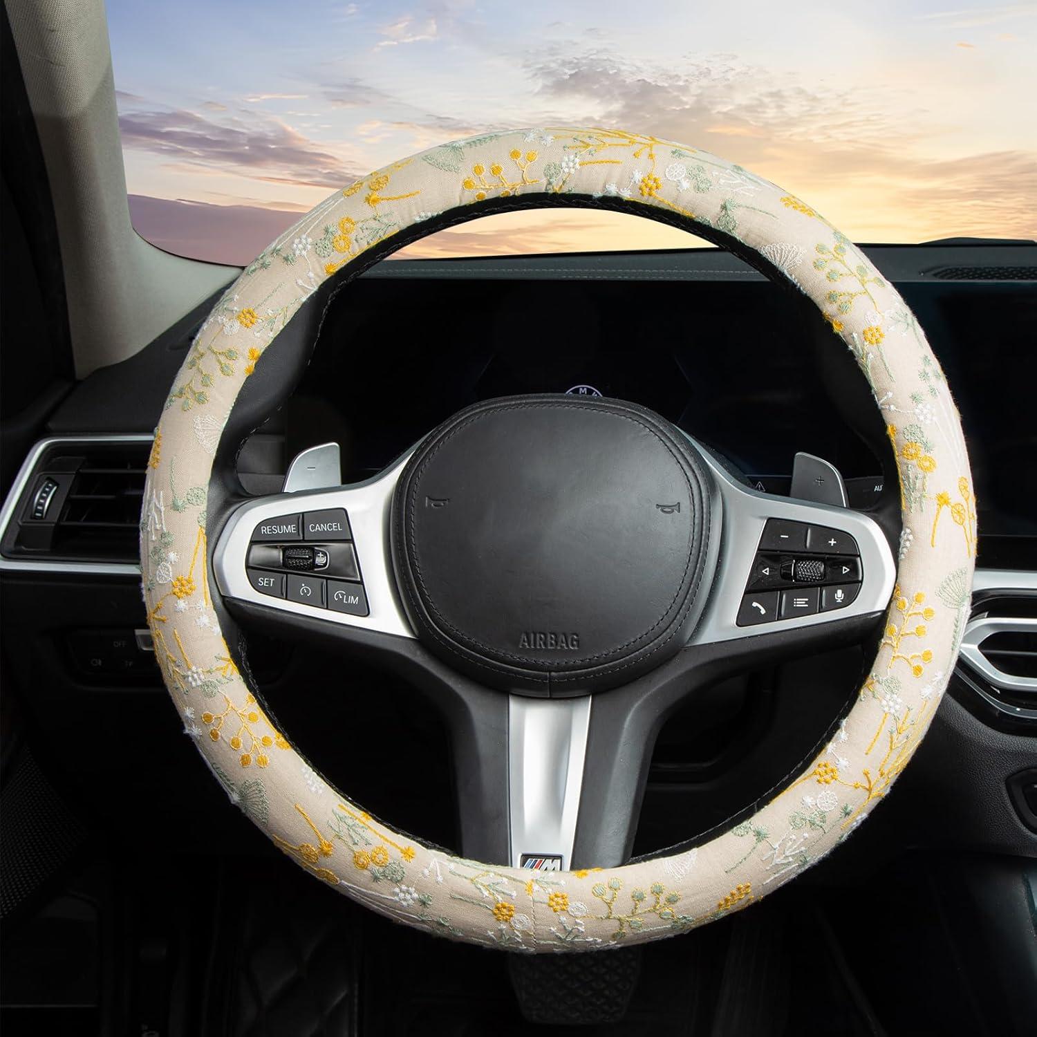 Cubierta de Volante Antideslizante Beige Bordado LAWHOWJIE 38 cm