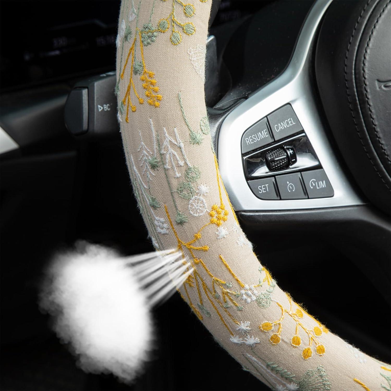 Cubierta de Volante Antideslizante Beige Bordado LAWHOWJIE 38 cm