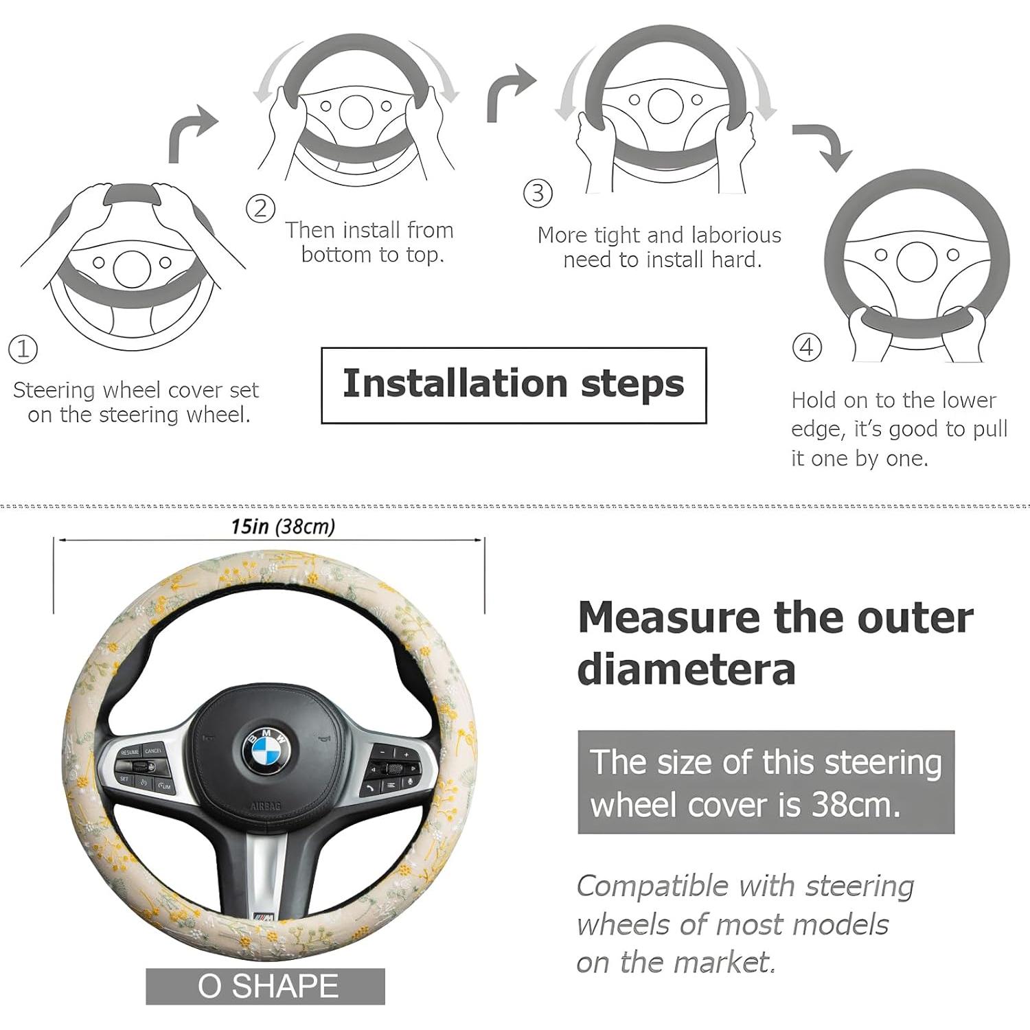 Cubierta de Volante Antideslizante Beige Bordado LAWHOWJIE 38 cm