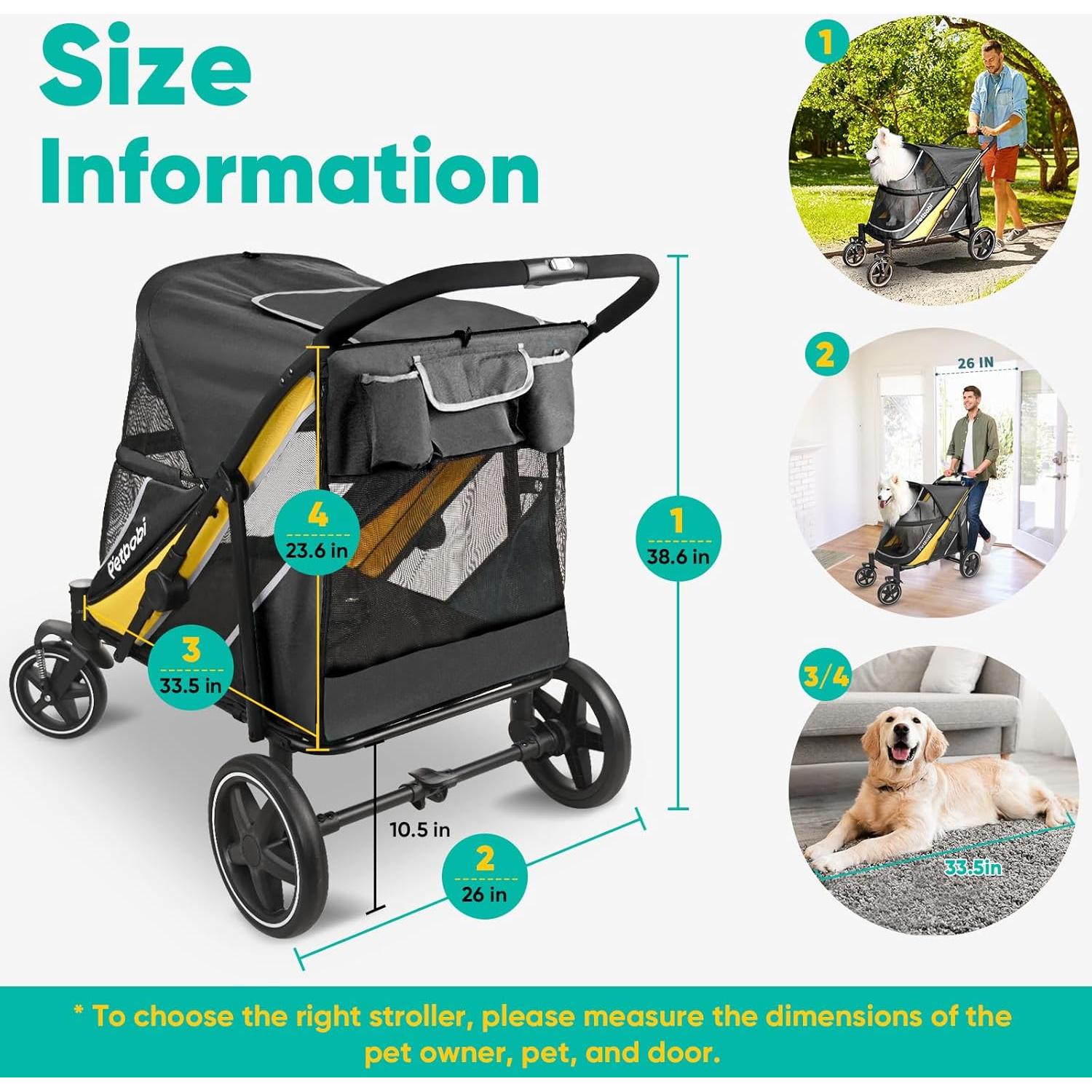 Carrito para Perros Medianos Petbobi Negro - Plegable y Todo Terreno