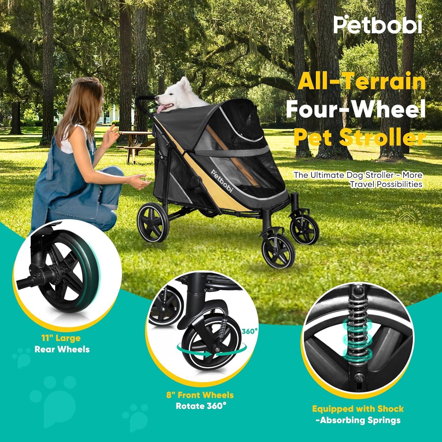 Carrito para Perros Medianos Petbobi Negro - Plegable y Todo Terreno