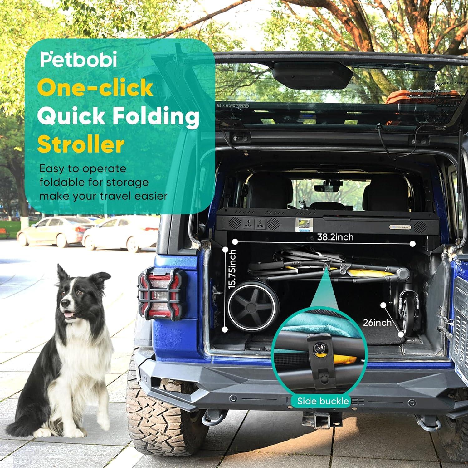 Carrito para Perros Medianos Petbobi Negro - Plegable y Todo Terreno