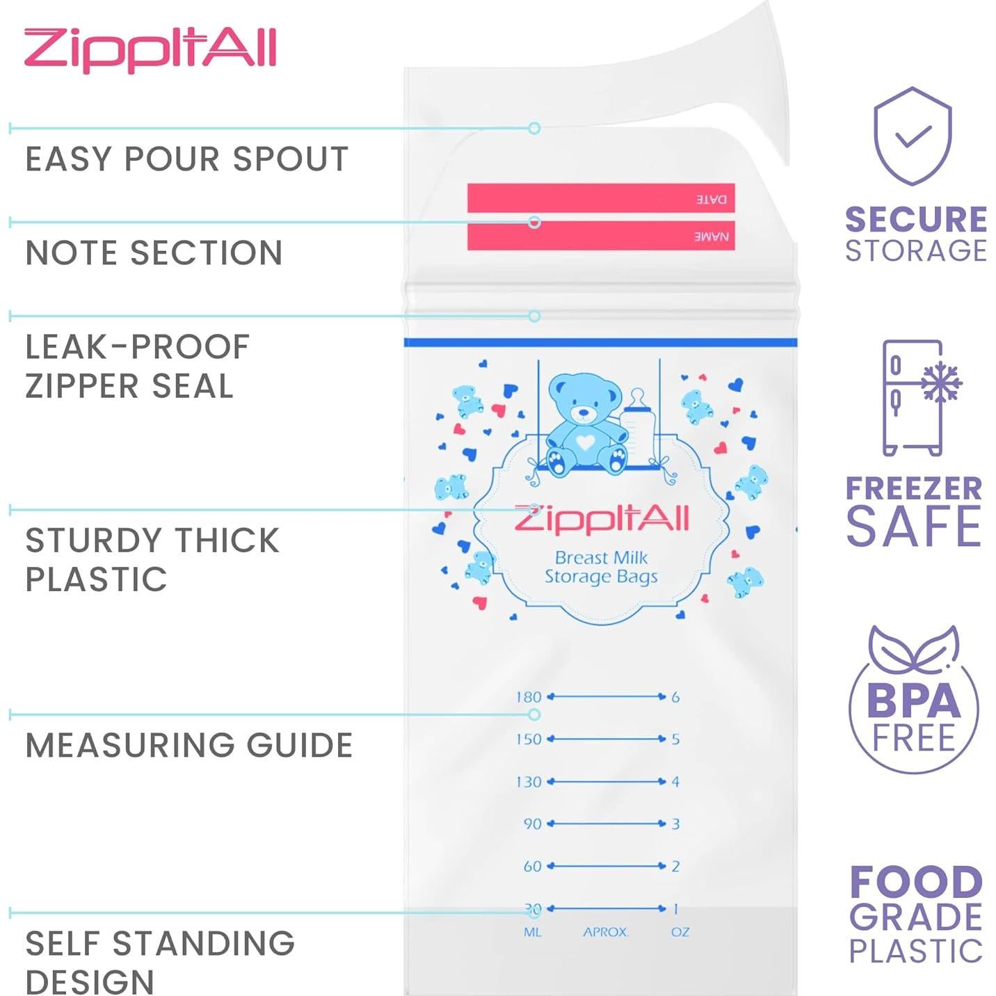 Bolsas de Almacenamiento de Leche Materna DiRose 170 ml - 50 Unidades
