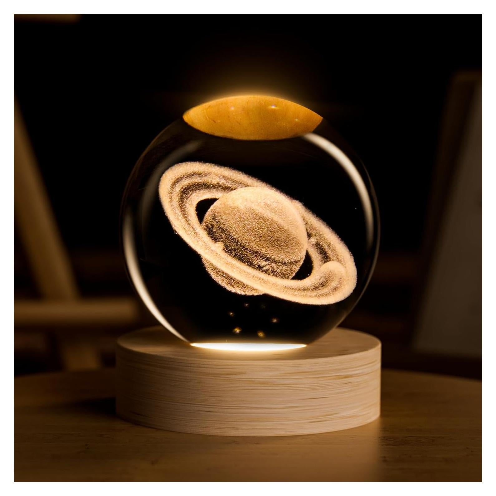 Esfera de Cristal COQIRAUSEN Saturno 60mm con Base de Madera