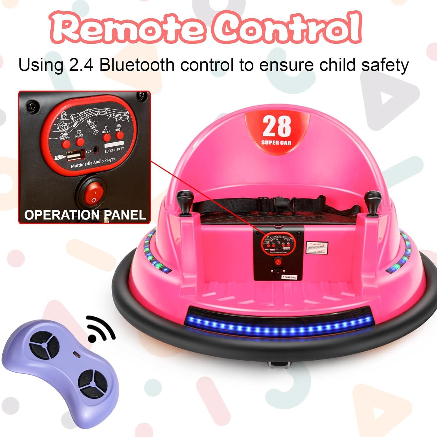 Coche de Choque Eléctrico BROAGE 6V Rosa 360° Control Remoto