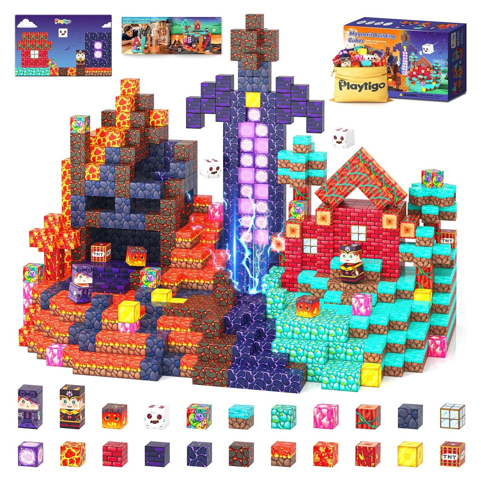 154 Piezas Bloques Magnéticos Playtigo Portal del Bosque