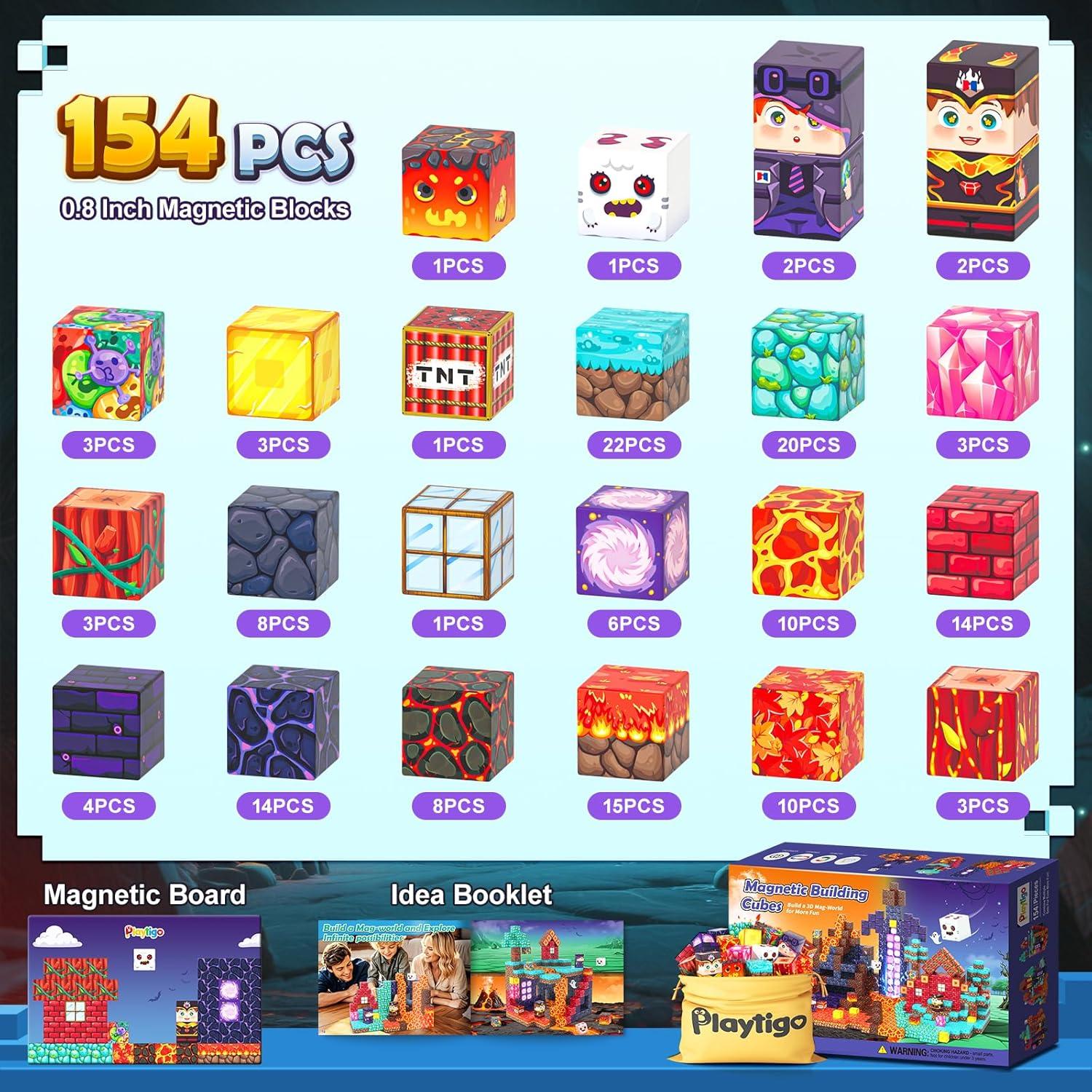 154 Piezas Bloques Magnéticos Playtigo Portal del Bosque