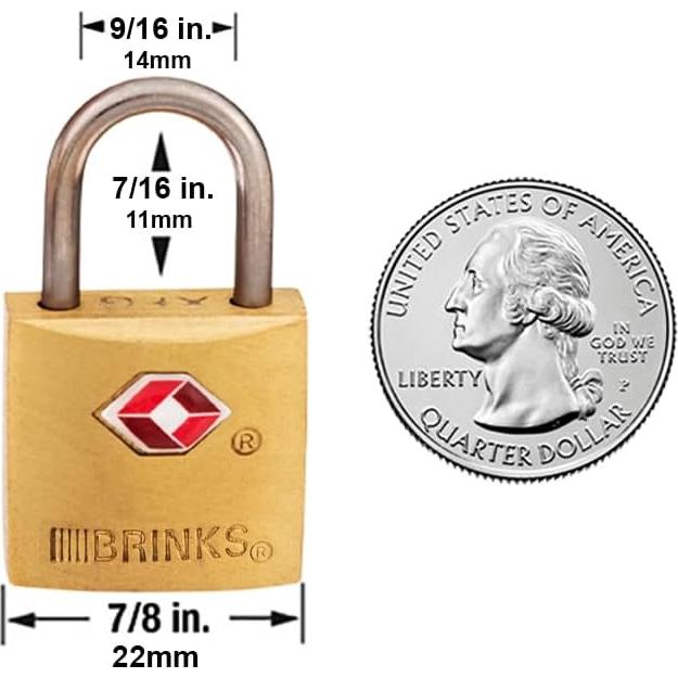 Candado TSA BRINKS 22mm Latón Sólido Niquelado Paquete 2