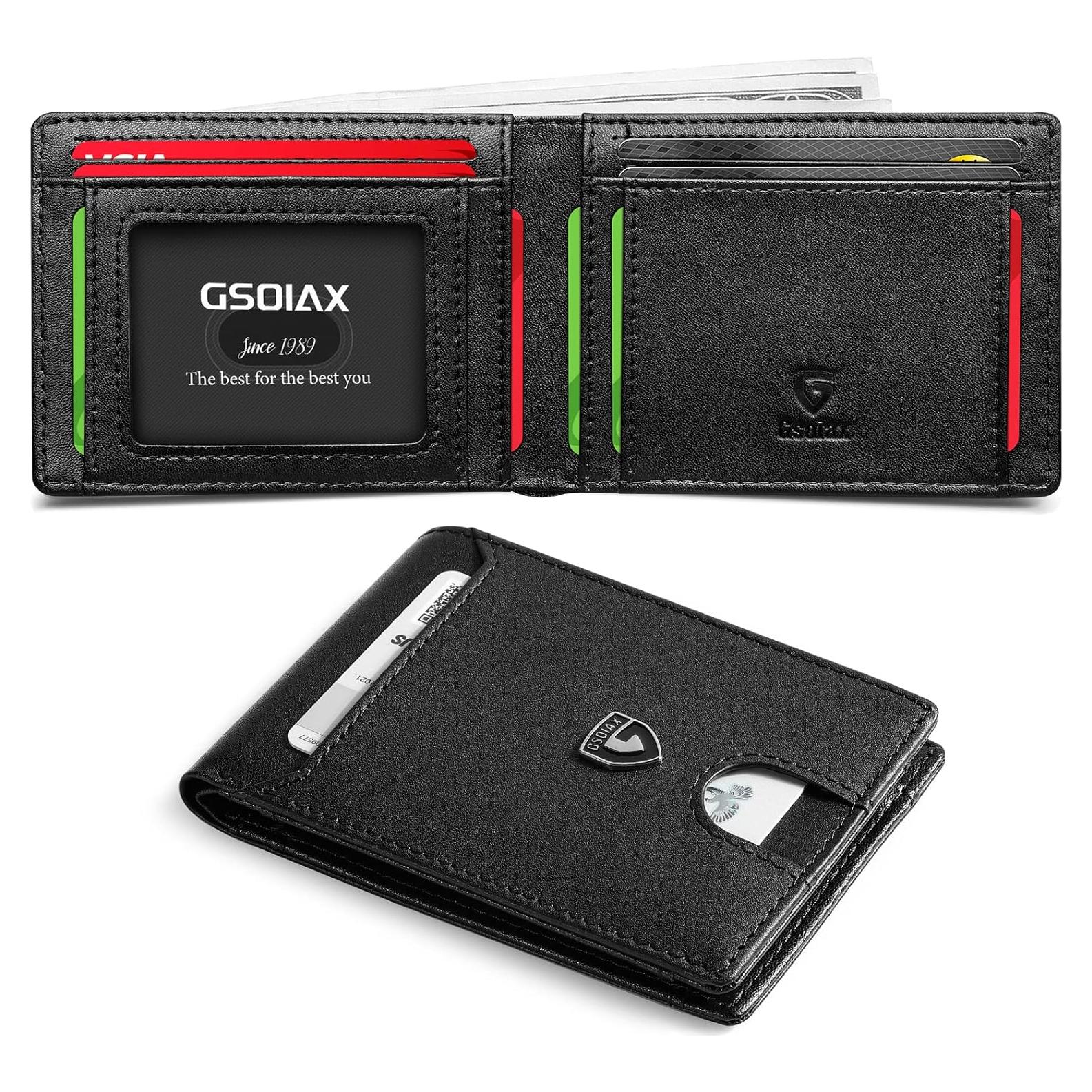 Cartera Slim GSOIAX para Hombre Cuero RFID Minimalista Negra
