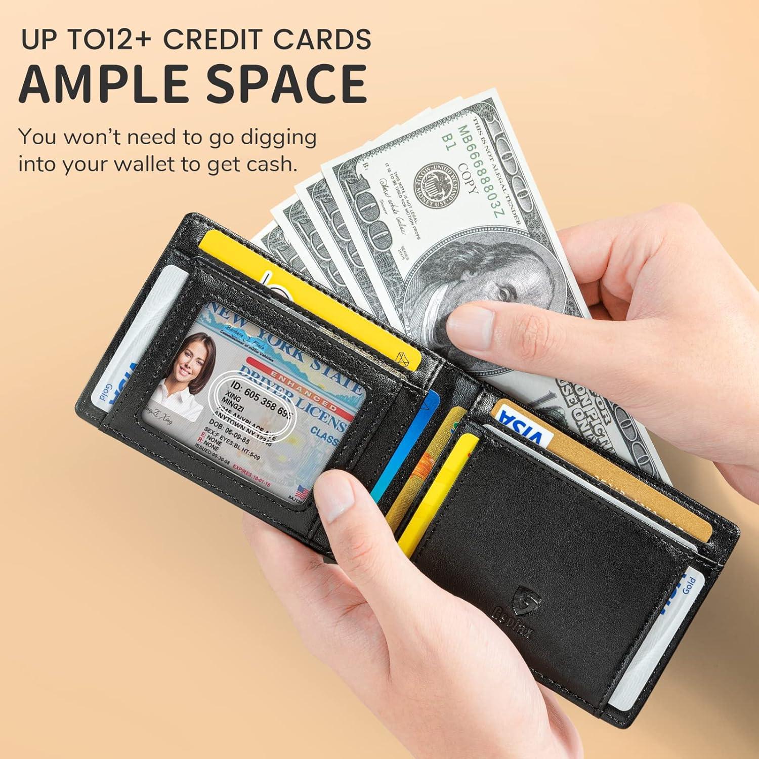 Cartera Slim GSOIAX para Hombre Cuero RFID Minimalista Negra