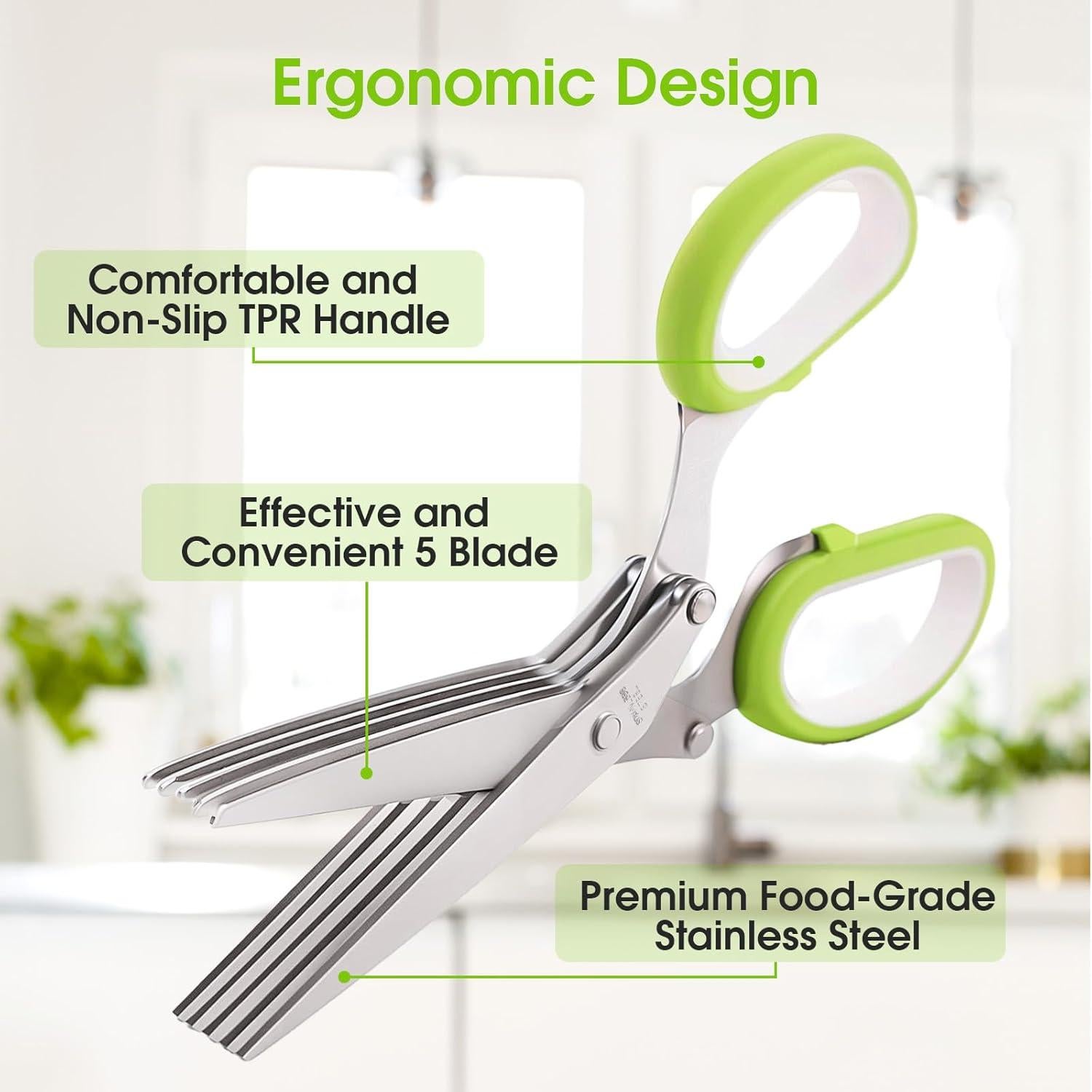 Tijeras de Hierbas HZXSDEG con 5 Cuchillas de Acero Inoxidable