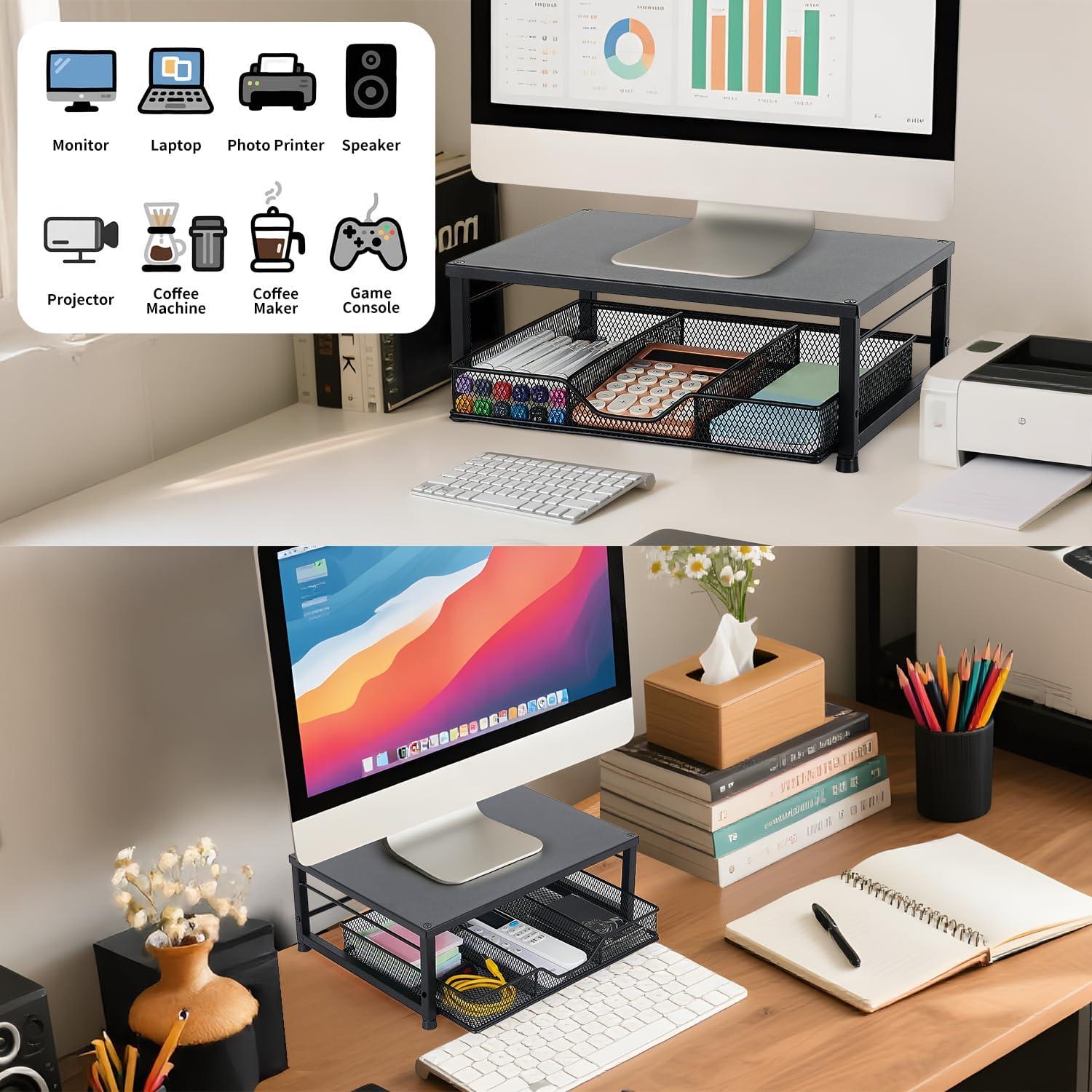 Soporte Elevador para Monitor Gugsey Negro 33x24.1cm con Cajón