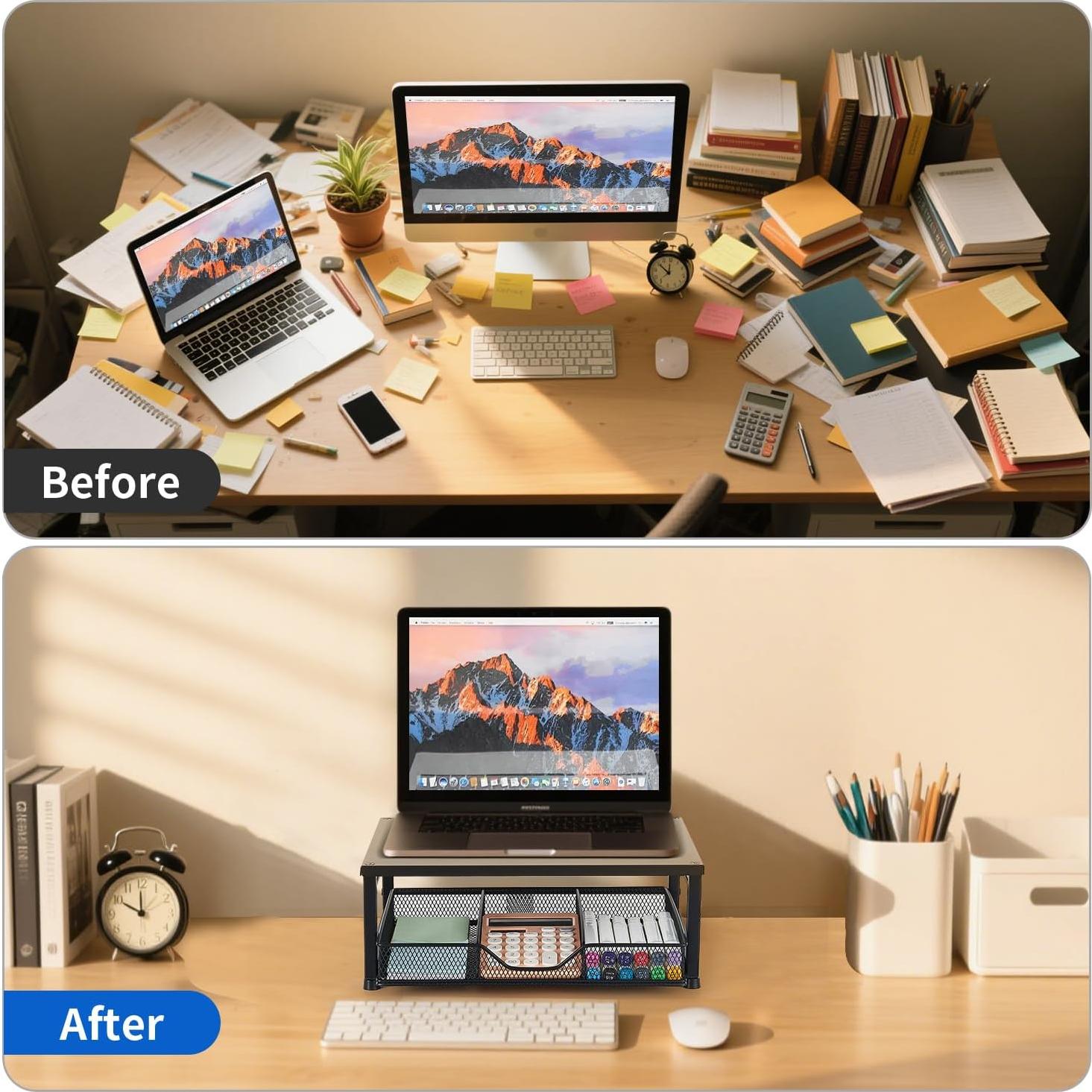 Soporte Elevador para Monitor Gugsey Negro 33x24.1cm con Cajón