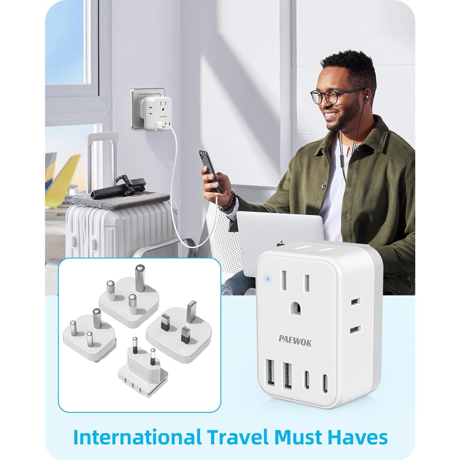 Adaptador de Corriente Universal PAEWOK WPS-10B 8 en 1 con USB