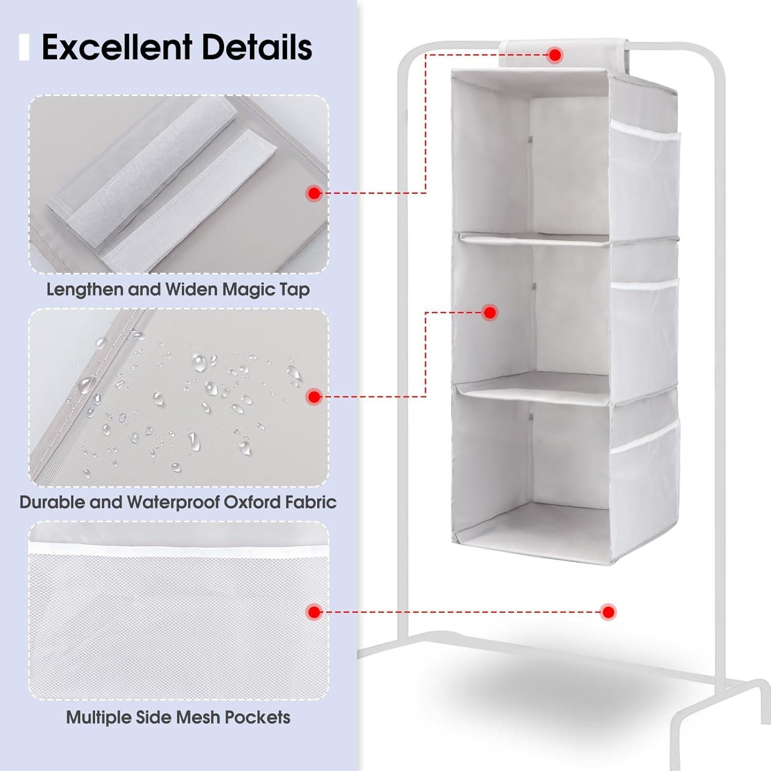 Organizador Colgante de Closet PetsHome 3 Estantes Gris