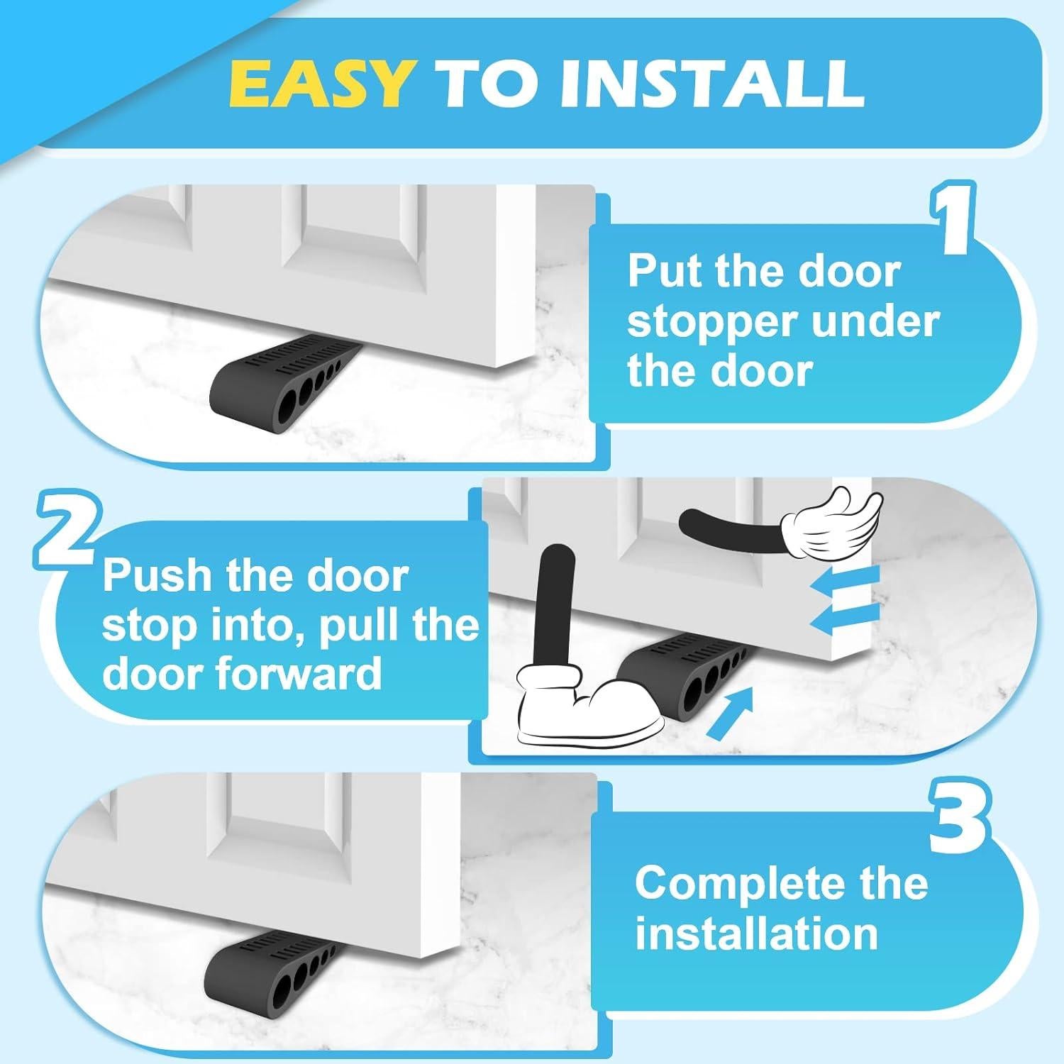 Calzo de puerta de goma HELEMAN - Antideslizante, Negro, 1 Paquete