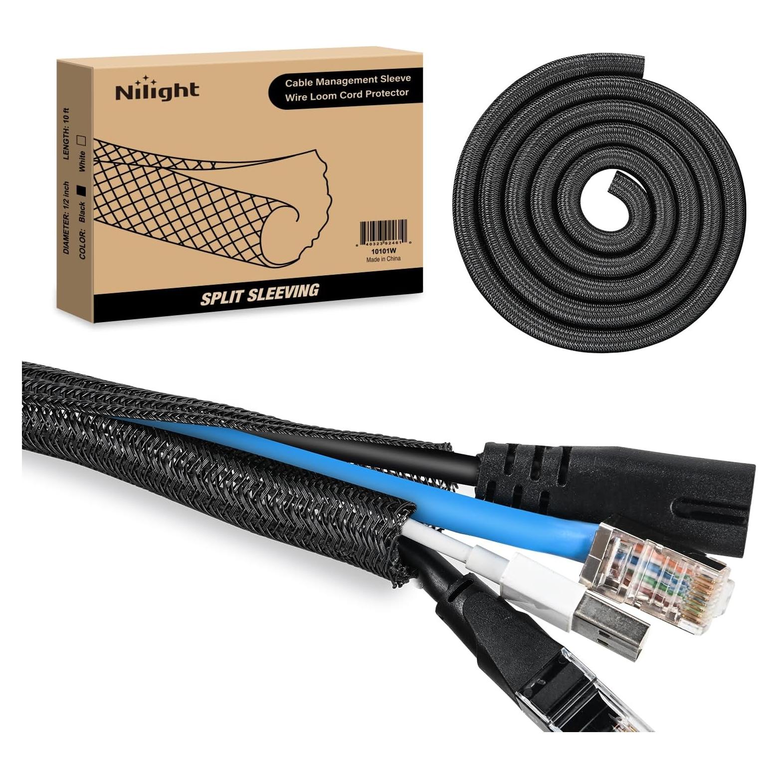 Manga de Cable Nilight 3m x 1.27cm Negra Autoadhesiva