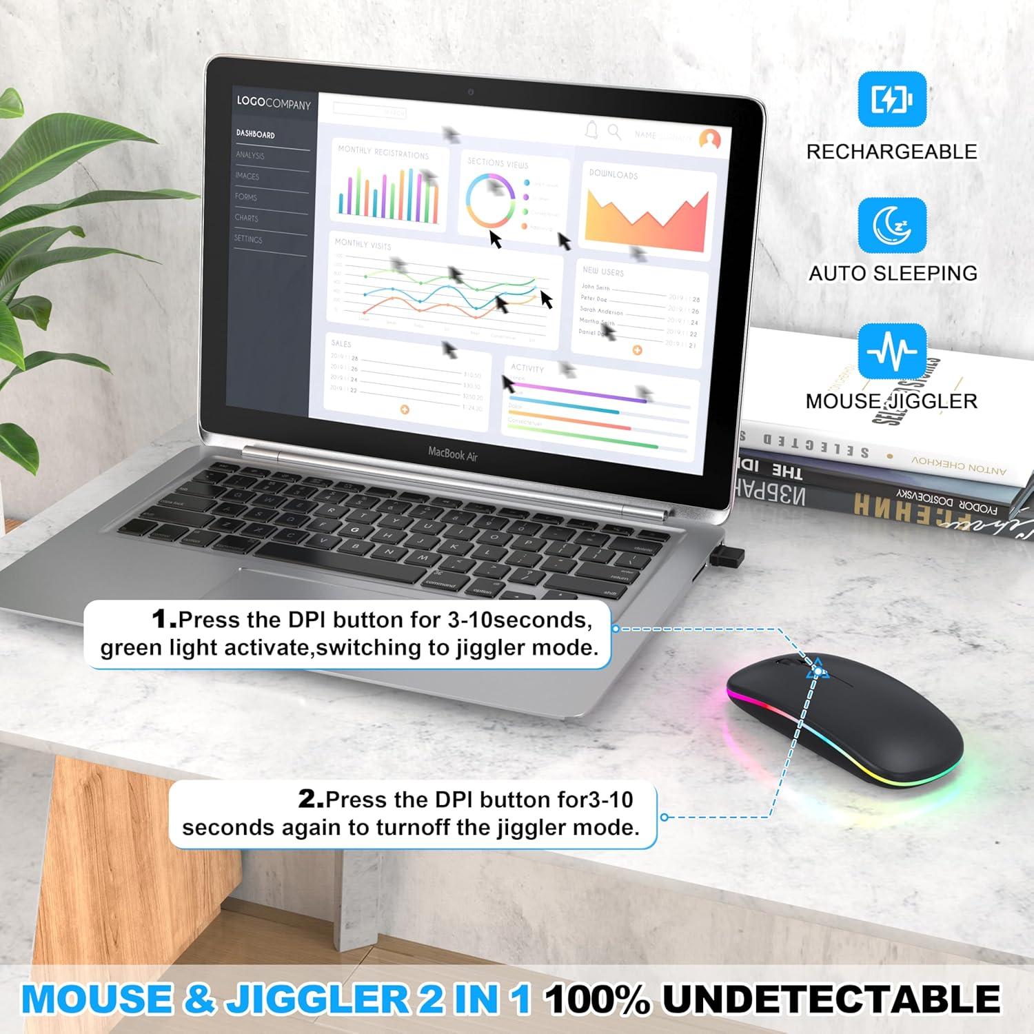 Ratón Inalámbrico Bluetooth 5.2 Azmall Negro con Luz LED