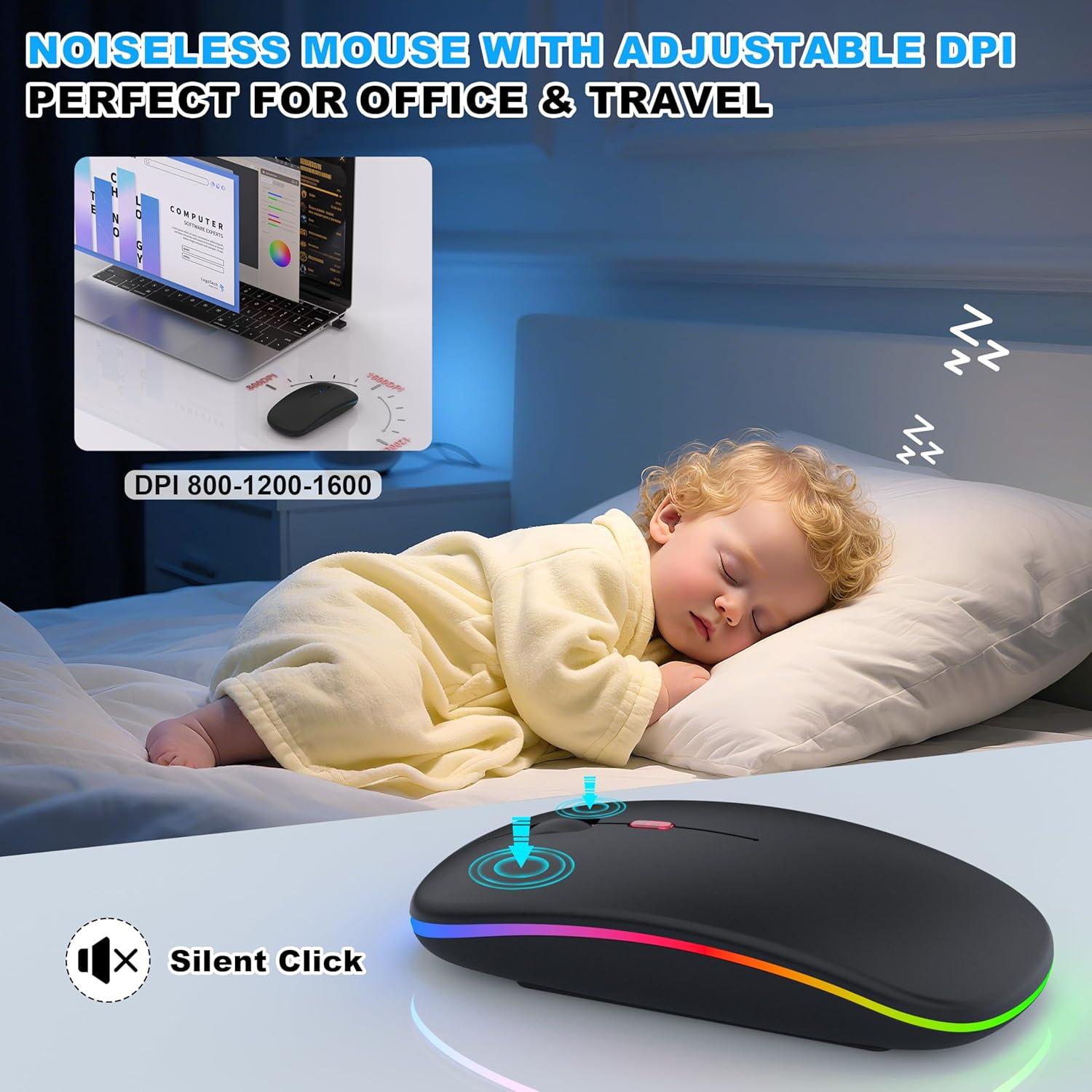 Ratón Inalámbrico Bluetooth 5.2 Azmall Negro con Luz LED