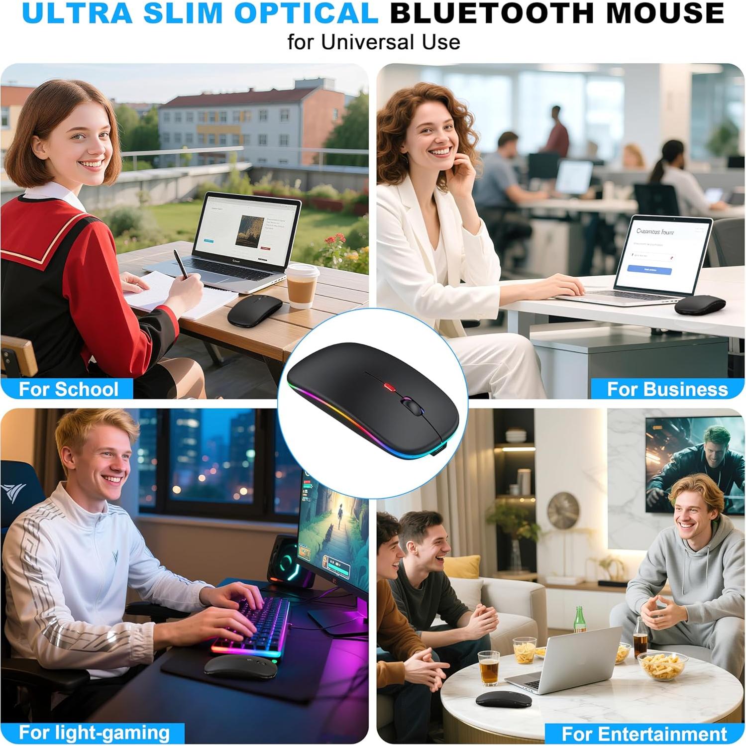 Ratón Inalámbrico Bluetooth 5.2 Azmall Negro con Luz LED