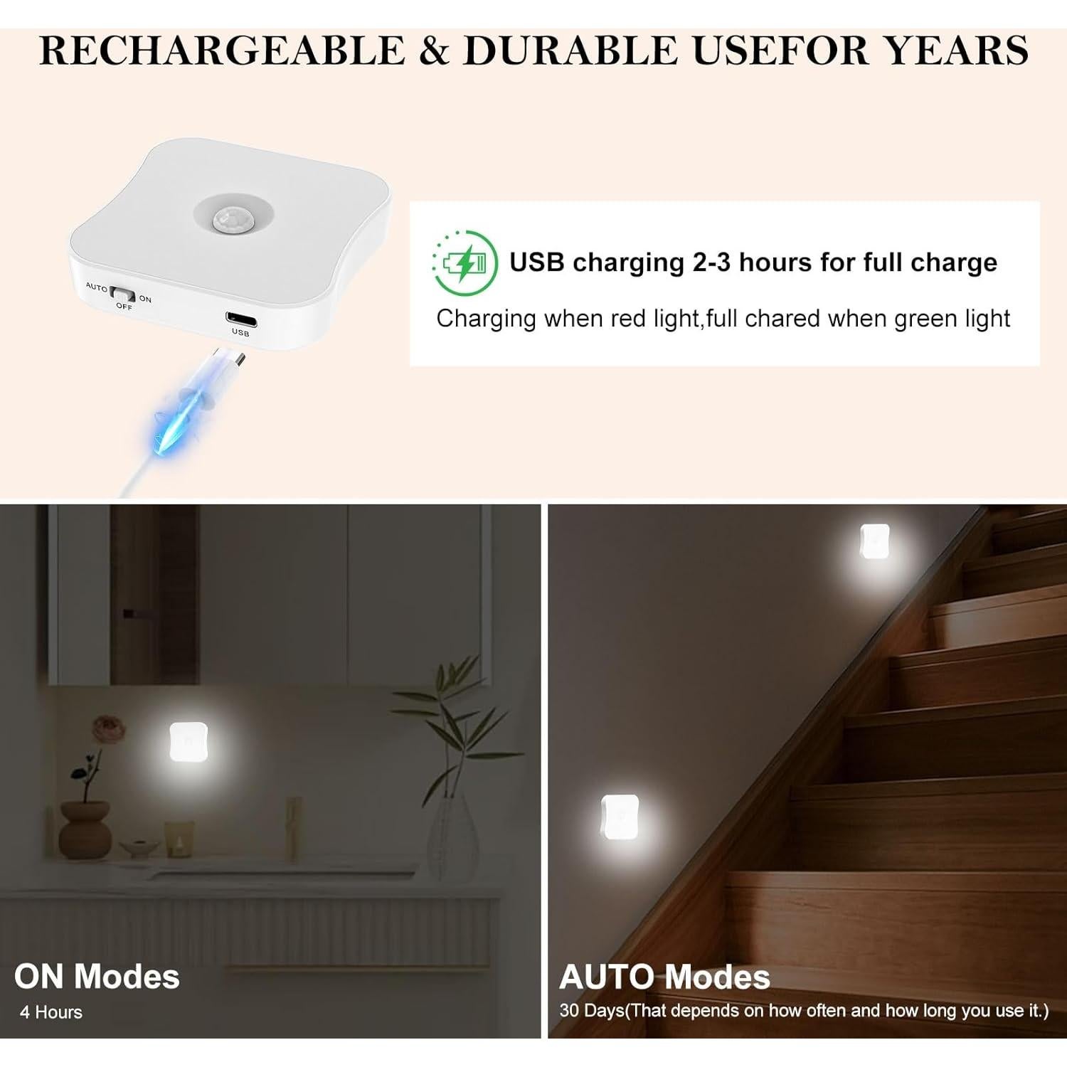 Luz Nocturna Inalámbrica Recargable Bestendony - Paquete de 2