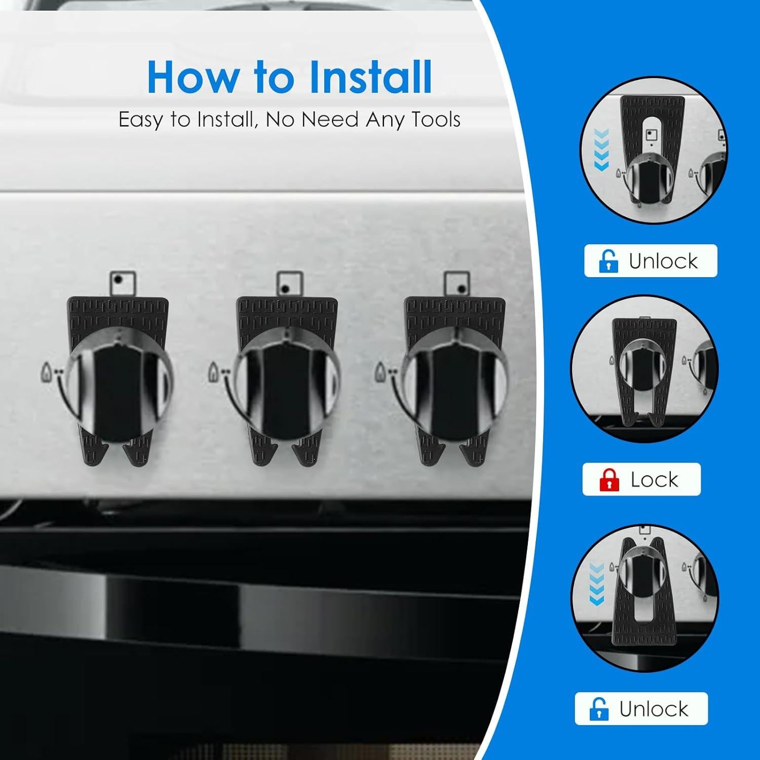 6 Cerraduras de Perilla de Estufa de Gas Seguridad Bebés Negro