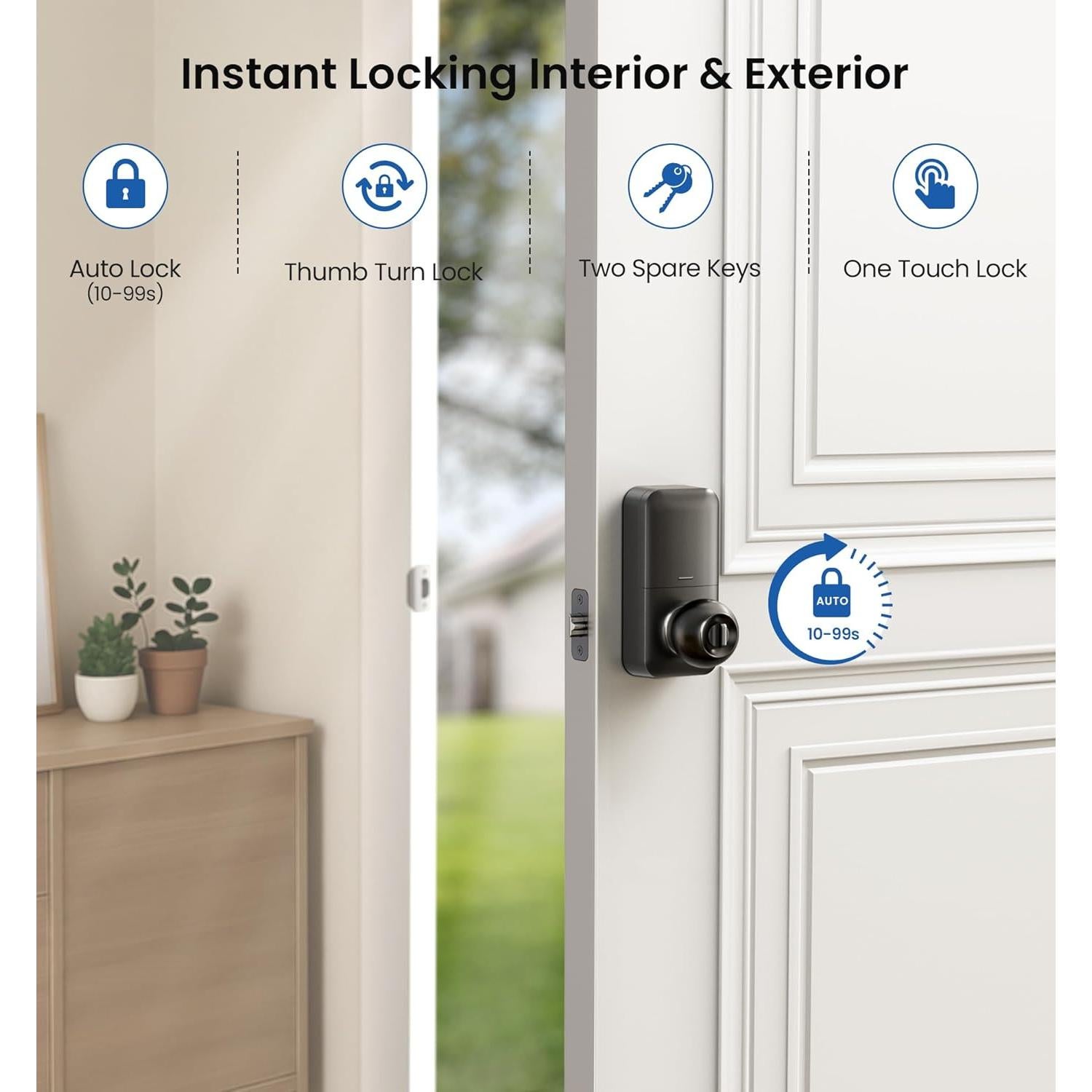 Cerradura Digital de Pomo Veise KS03, Teclado, Auto-bloqueo, Negro Mate